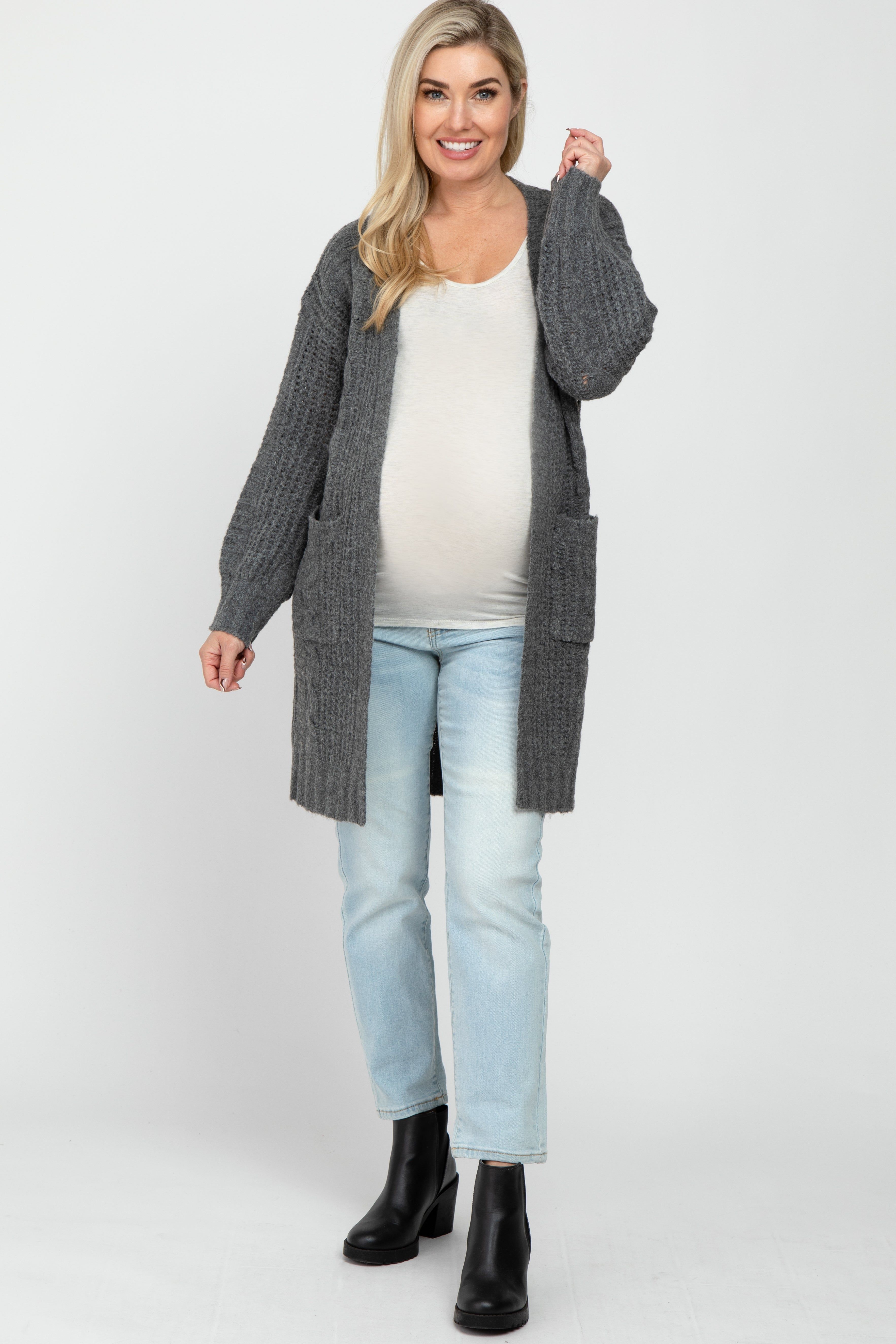 Charcoal Mixed Knit Chunky Maternity Cardigan sold by Pinkblush product image thumbnail 2