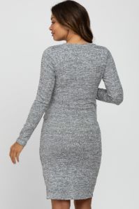 Heather Grey Heathered Ruched Tulip Hem Maternity Dress sold by Pinkblush