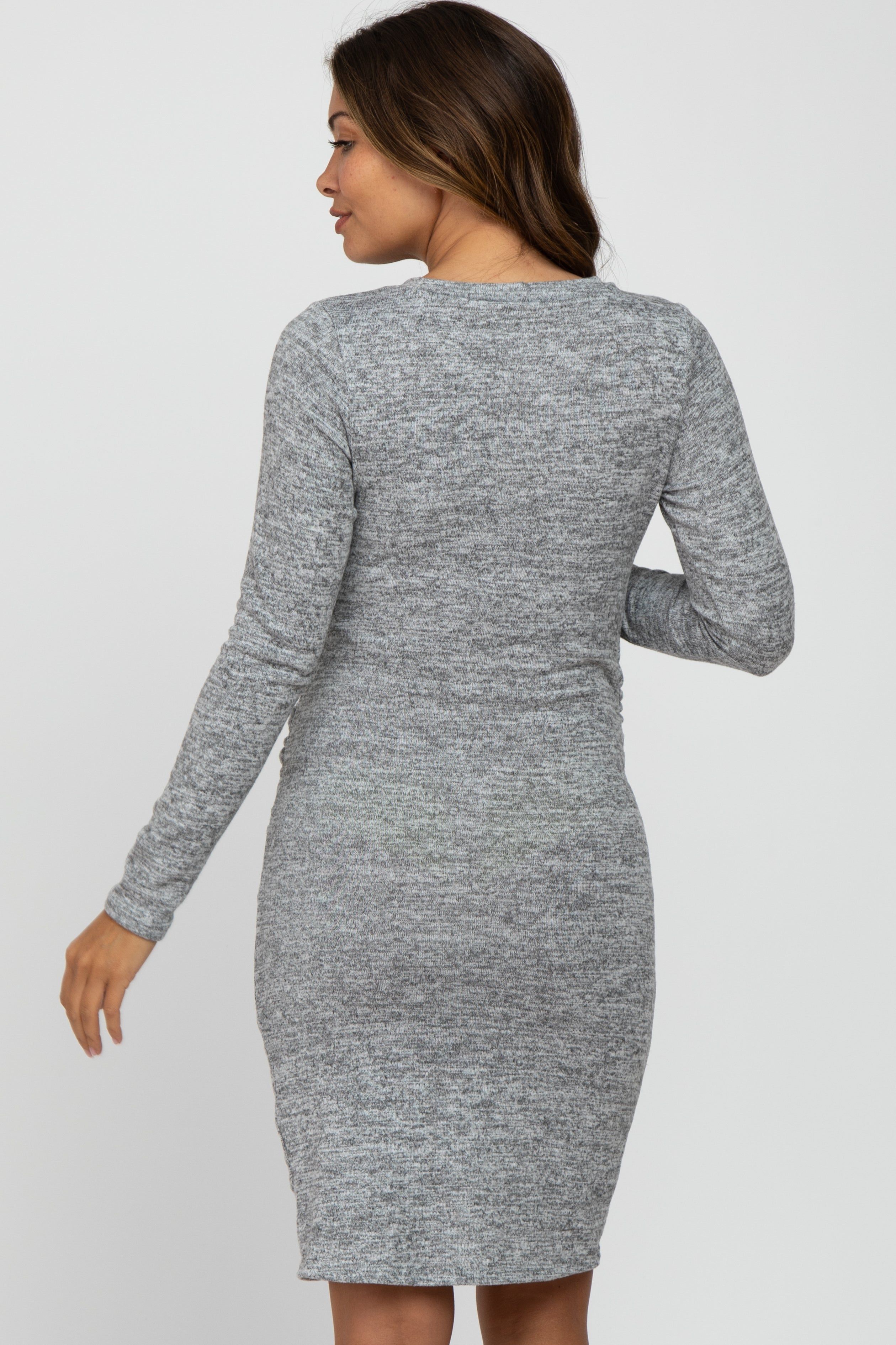 Heather Grey Heathered Ruched Tulip Hem Maternity Dress sold by Pinkblush product image thumbnail 4