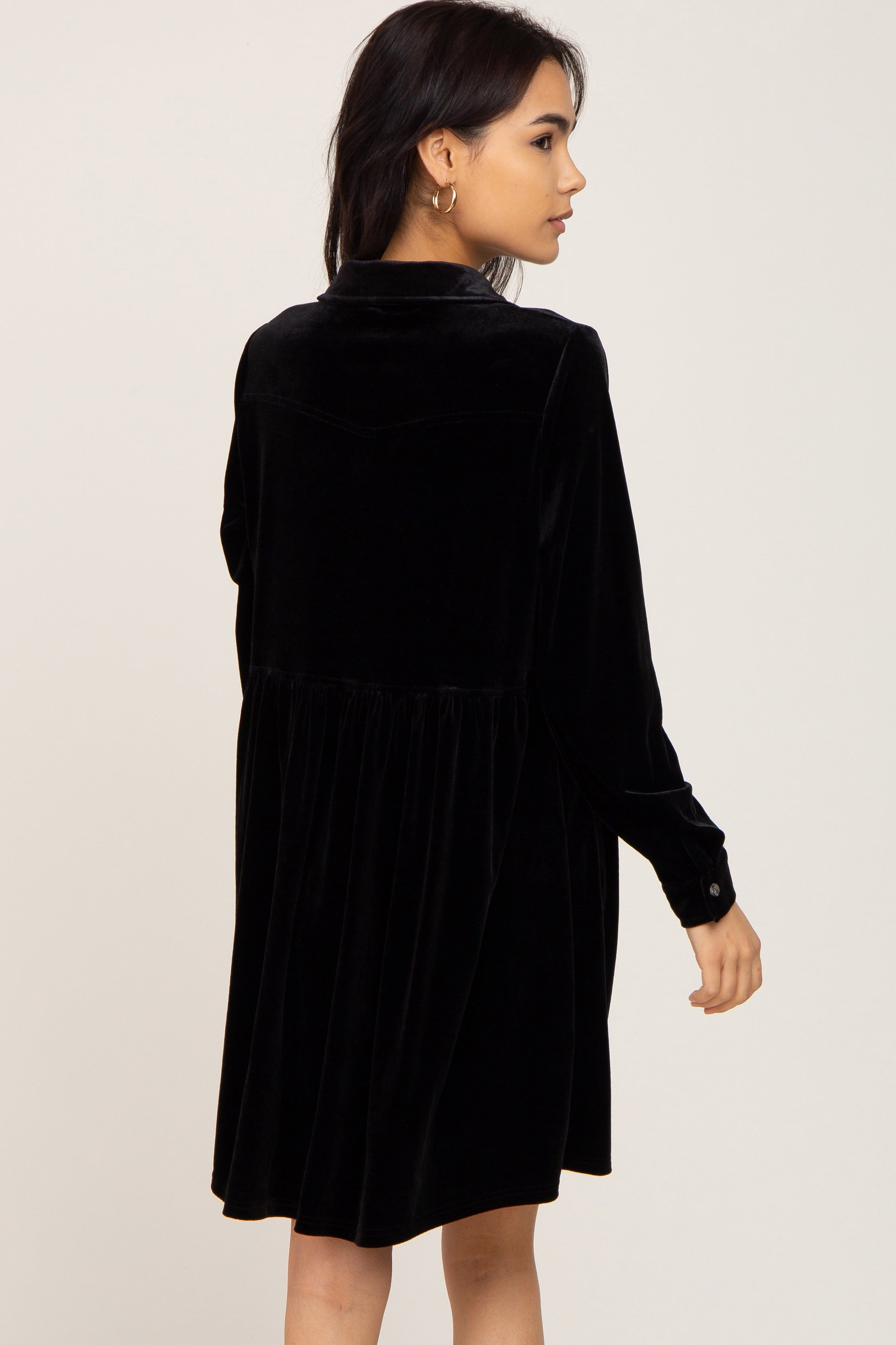 Black Velvet Button Down Mini Dress sold by Pinkblush product image thumbnail 3