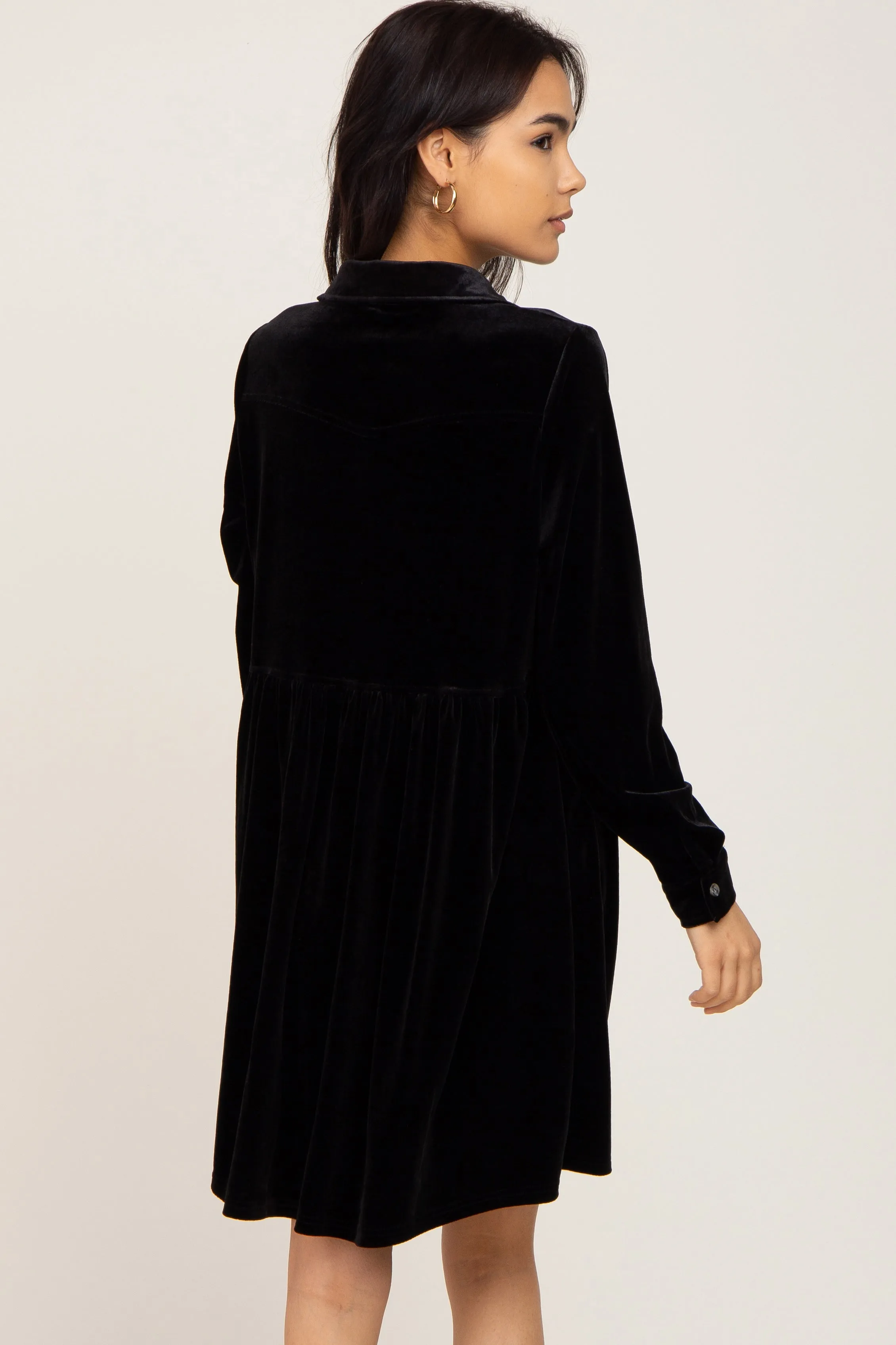 Black Velvet Button Down Mini Dress sold by Pinkblush product image thumbnail 3