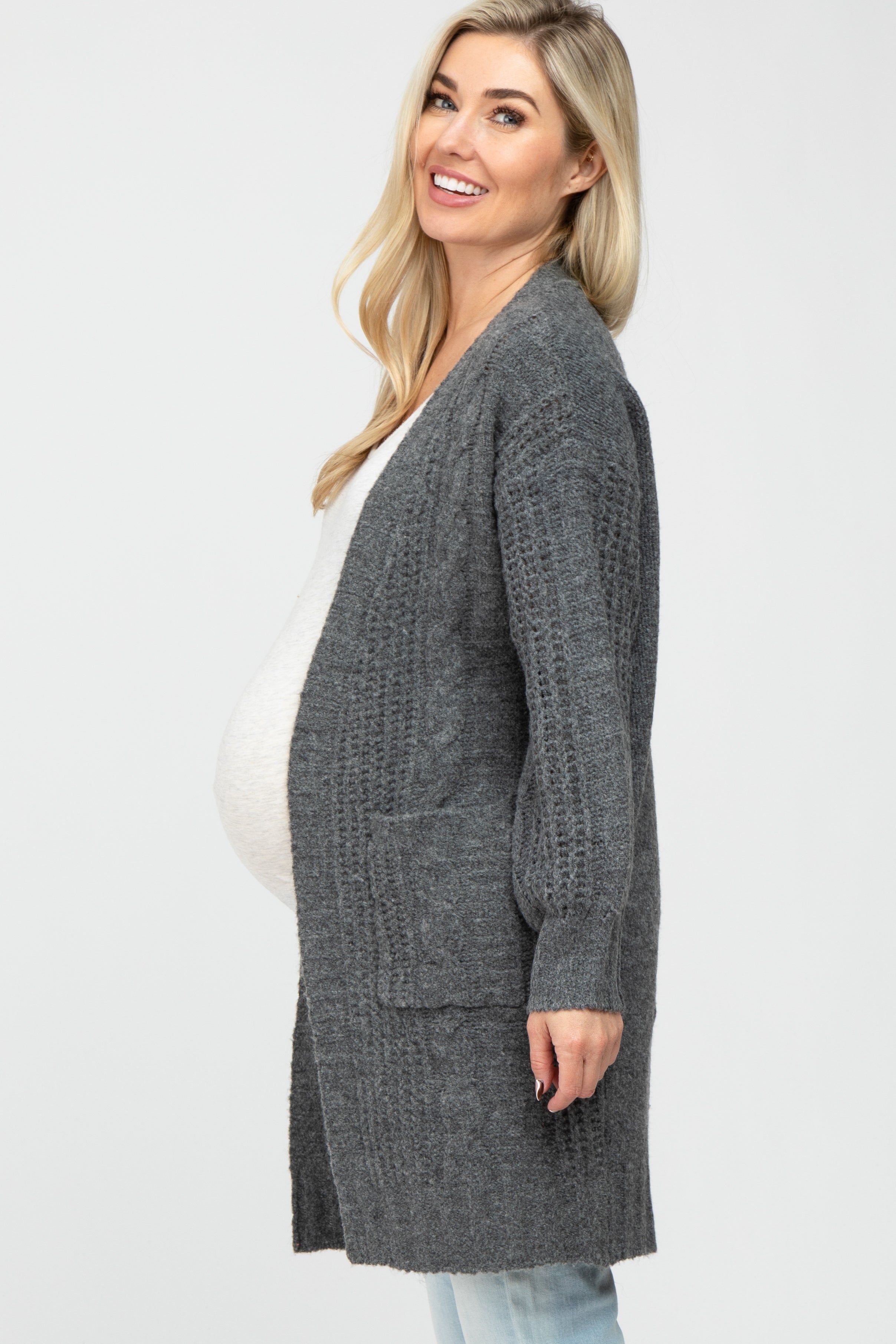 Charcoal Mixed Knit Chunky Maternity Cardigan sold by Pinkblush product image thumbnail 3