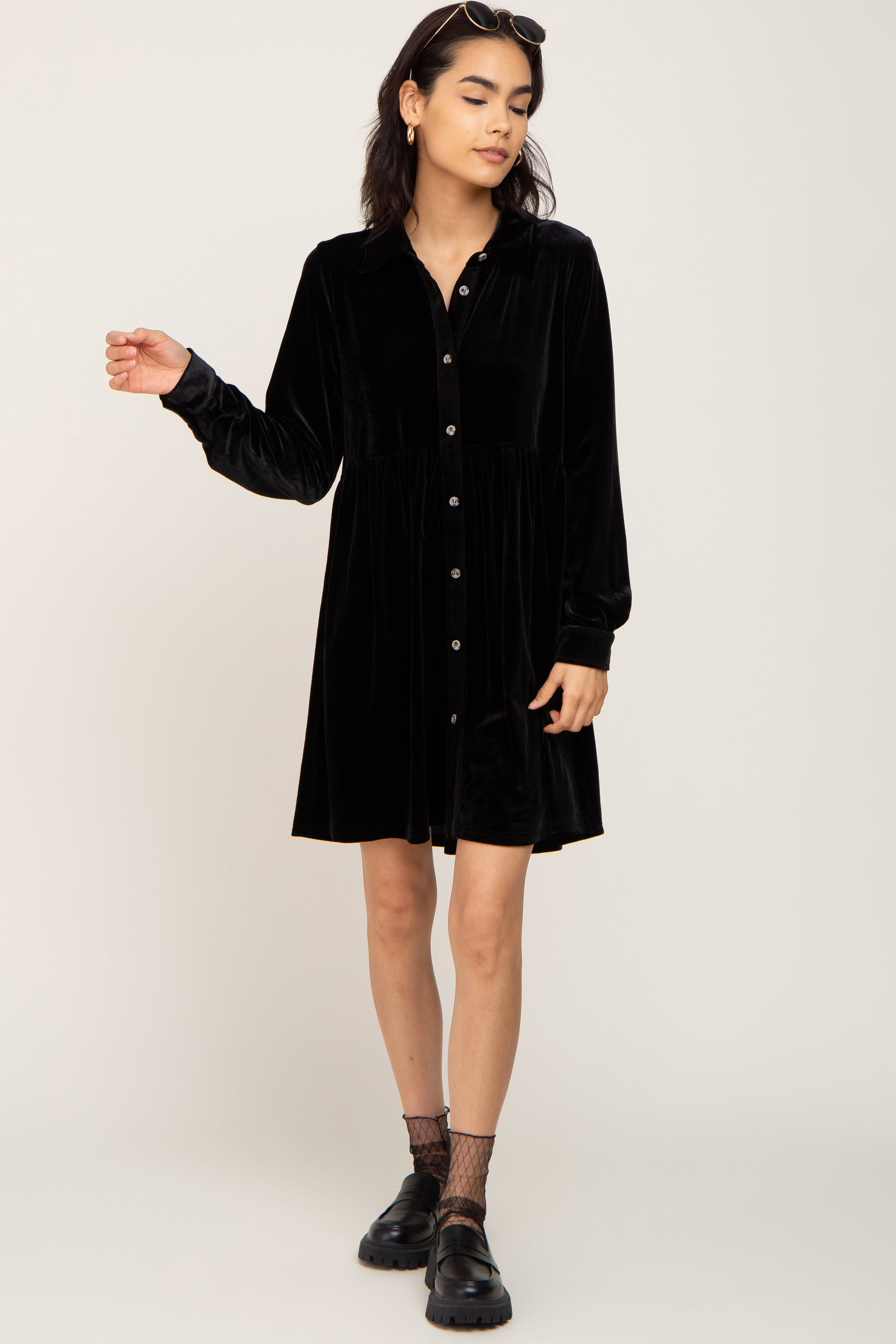 Black Velvet Button Down Mini Dress sold by Pinkblush product image thumbnail 5