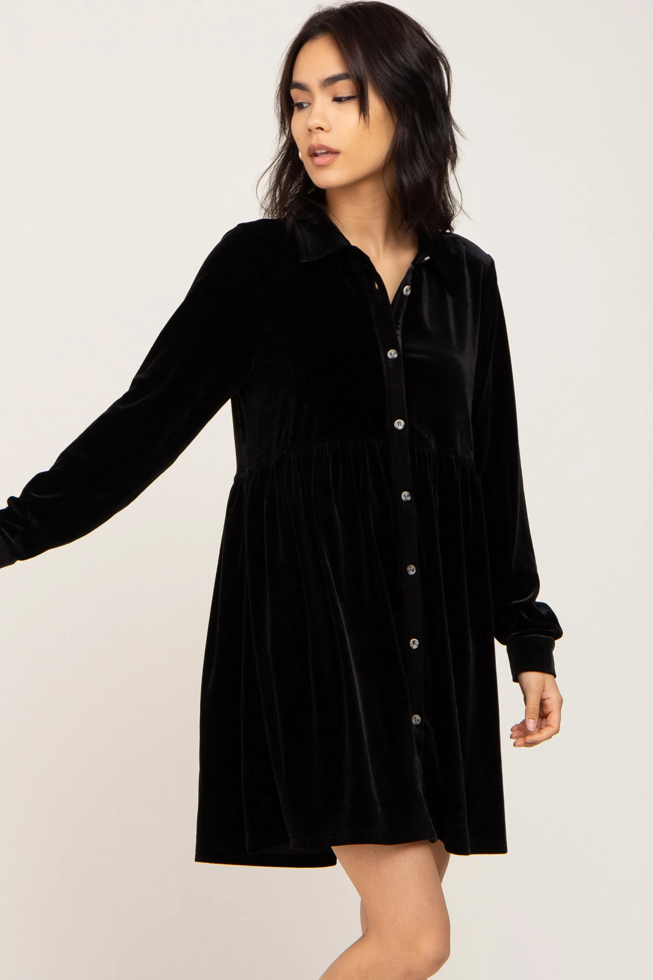 Black Velvet Button Down Mini Dress sold by Pinkblush product image thumbnail 2