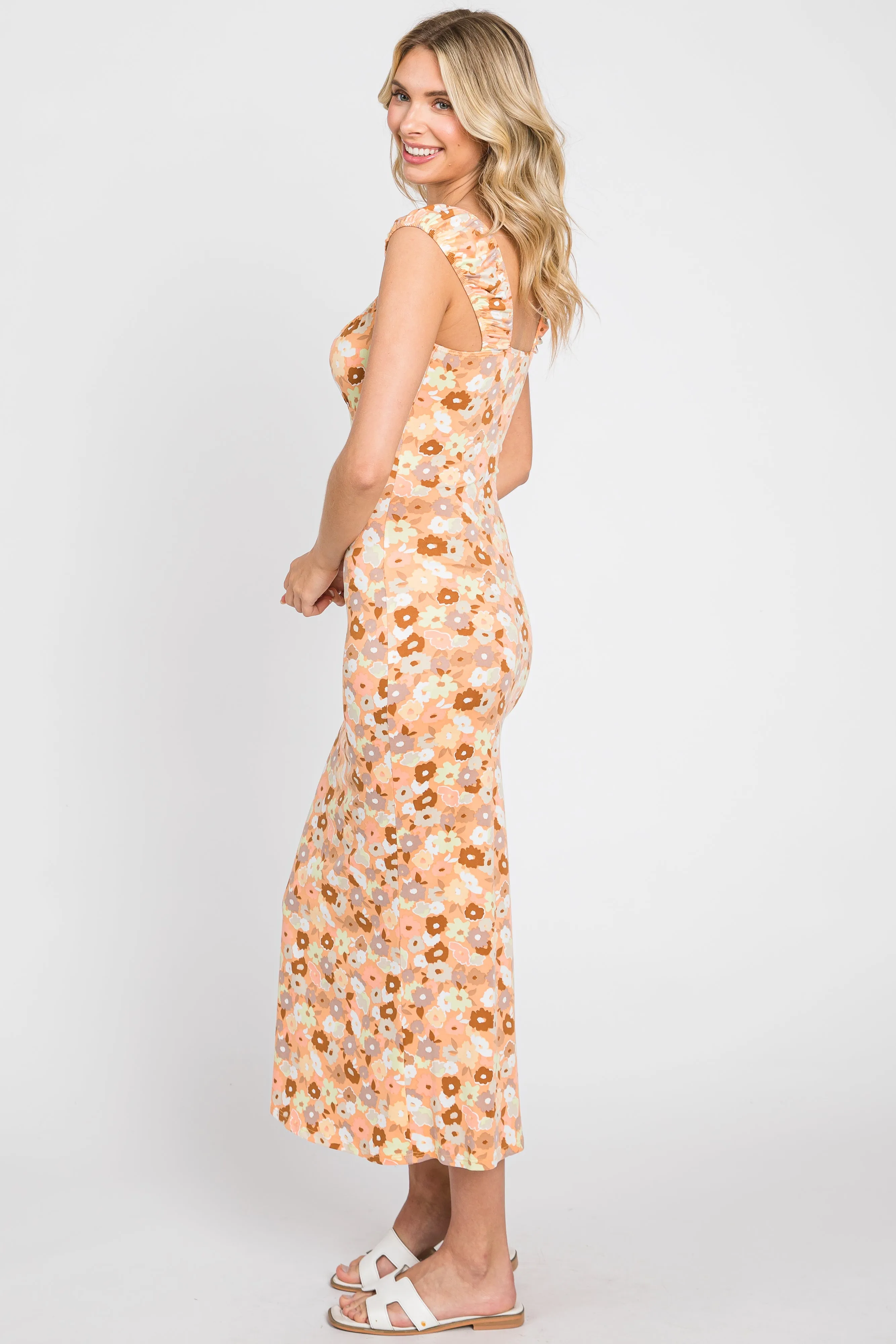 Peach Floral Fitted Midi Dress sold by Pinkblush product image thumbnail 2