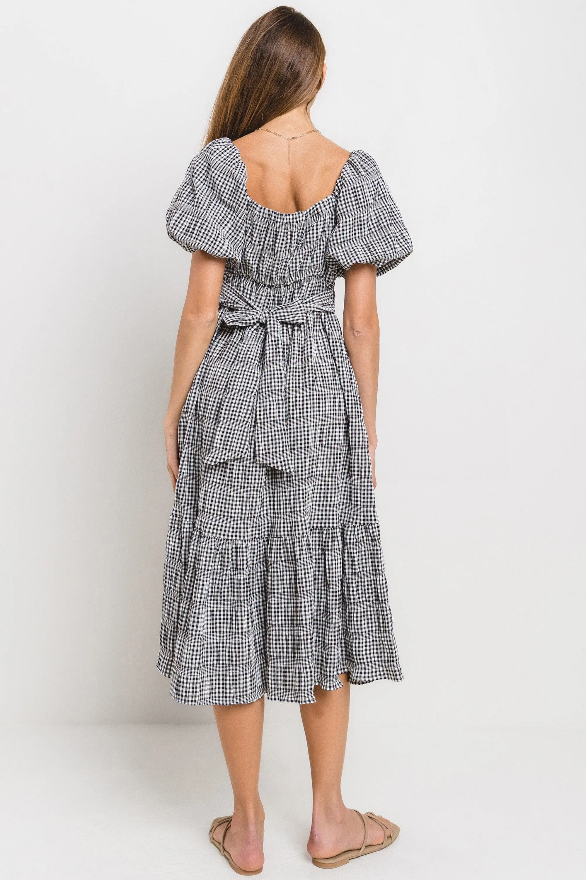 Black Gingham Square Neck Puff Sleeve Dress sold by Pinkblush product image thumbnail 3