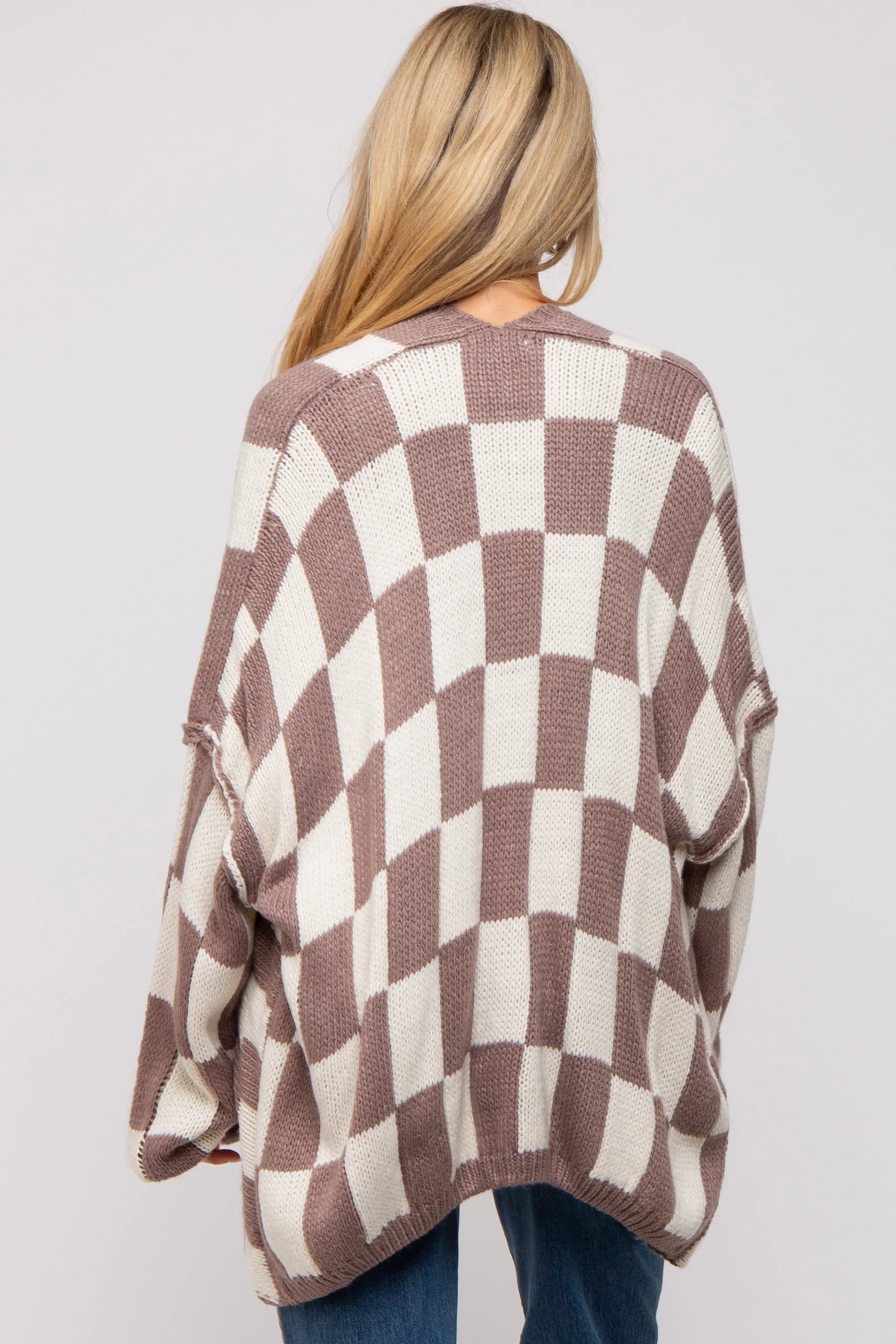 Taupe Checkered Print Oversized Maternity Cardigan sold by Pinkblush product image thumbnail 3