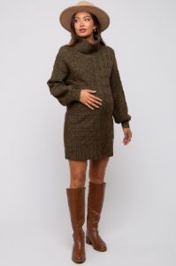 Olive Cable Knit Maternity Mini Sweater Dress sold by Pinkblush
