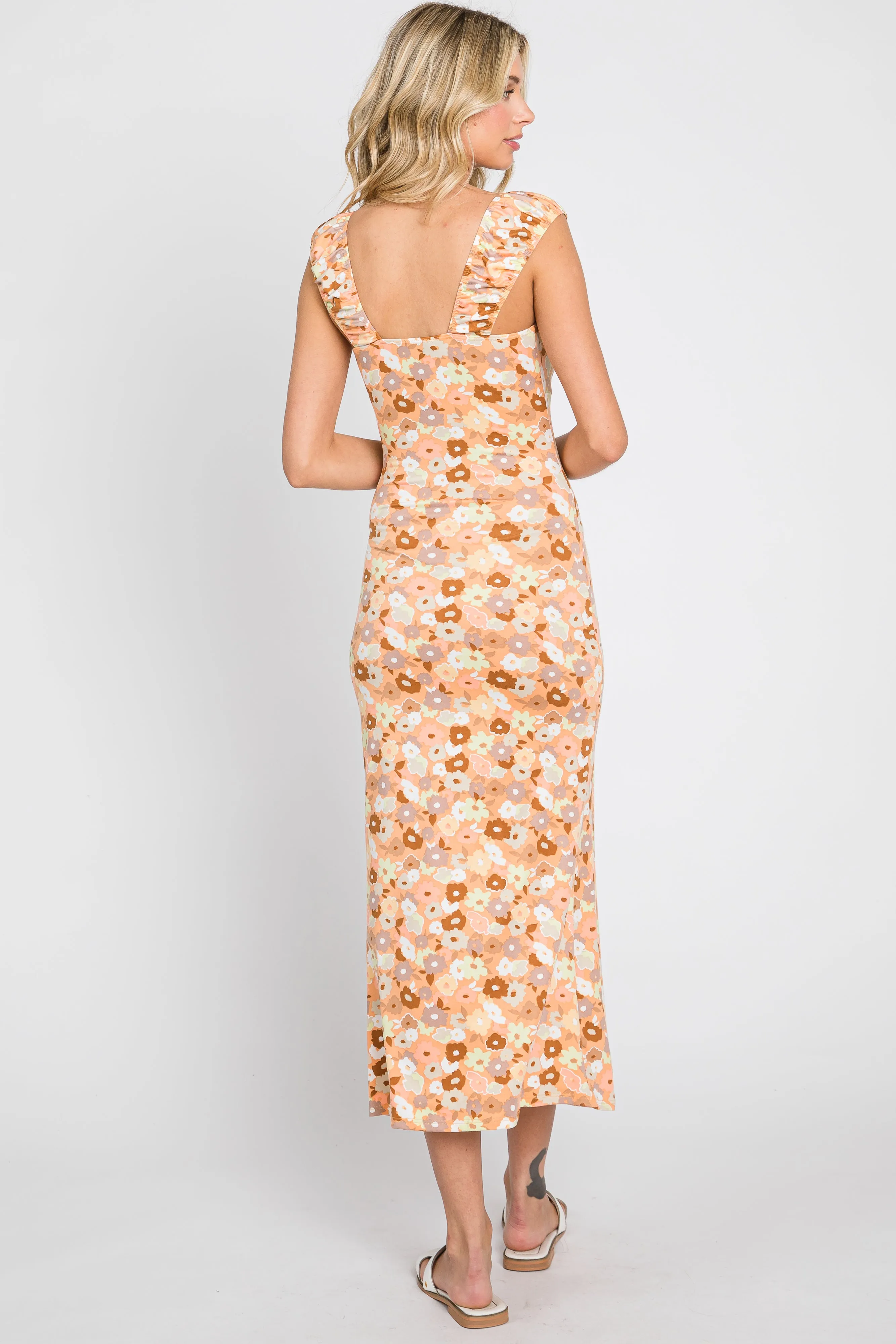 Peach Floral Fitted Midi Dress sold by Pinkblush product image thumbnail 3