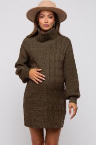 Olive Cable Knit Maternity Mini Sweater Dress sold by Pinkblush