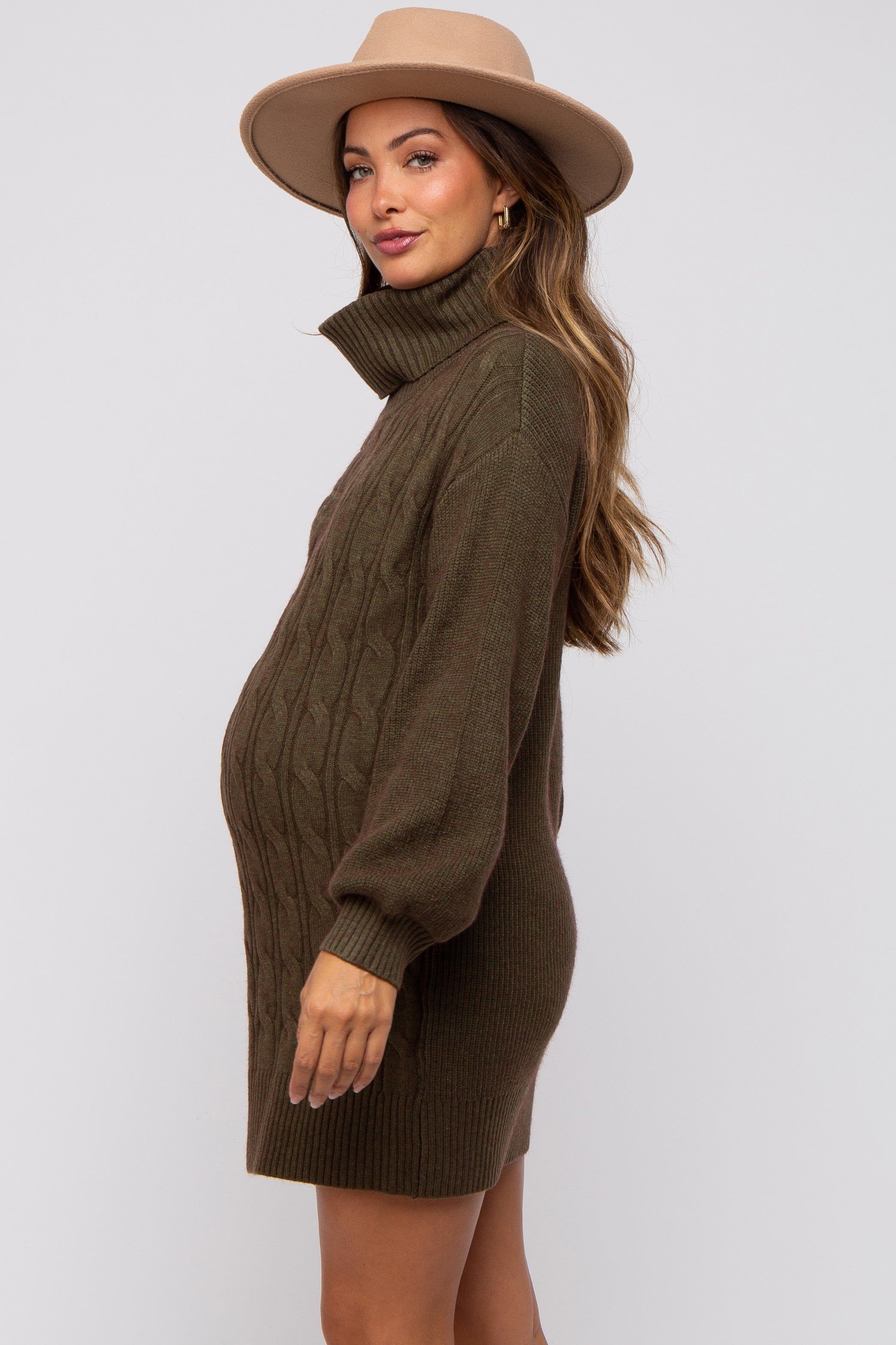 Olive Cable Knit Maternity Mini Sweater Dress sold by Pinkblush product image thumbnail 3