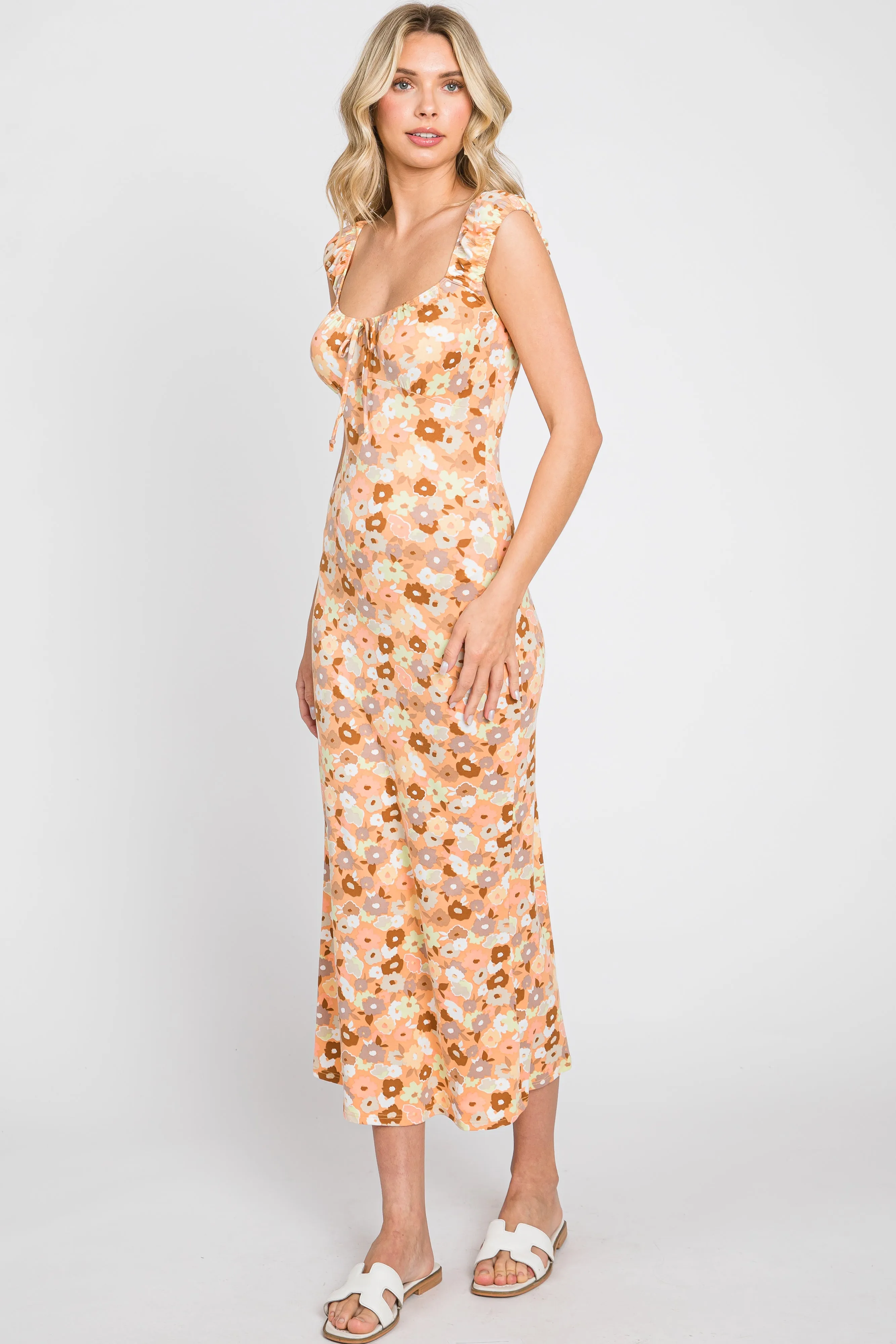 Peach Floral Fitted Midi Dress sold by Pinkblush