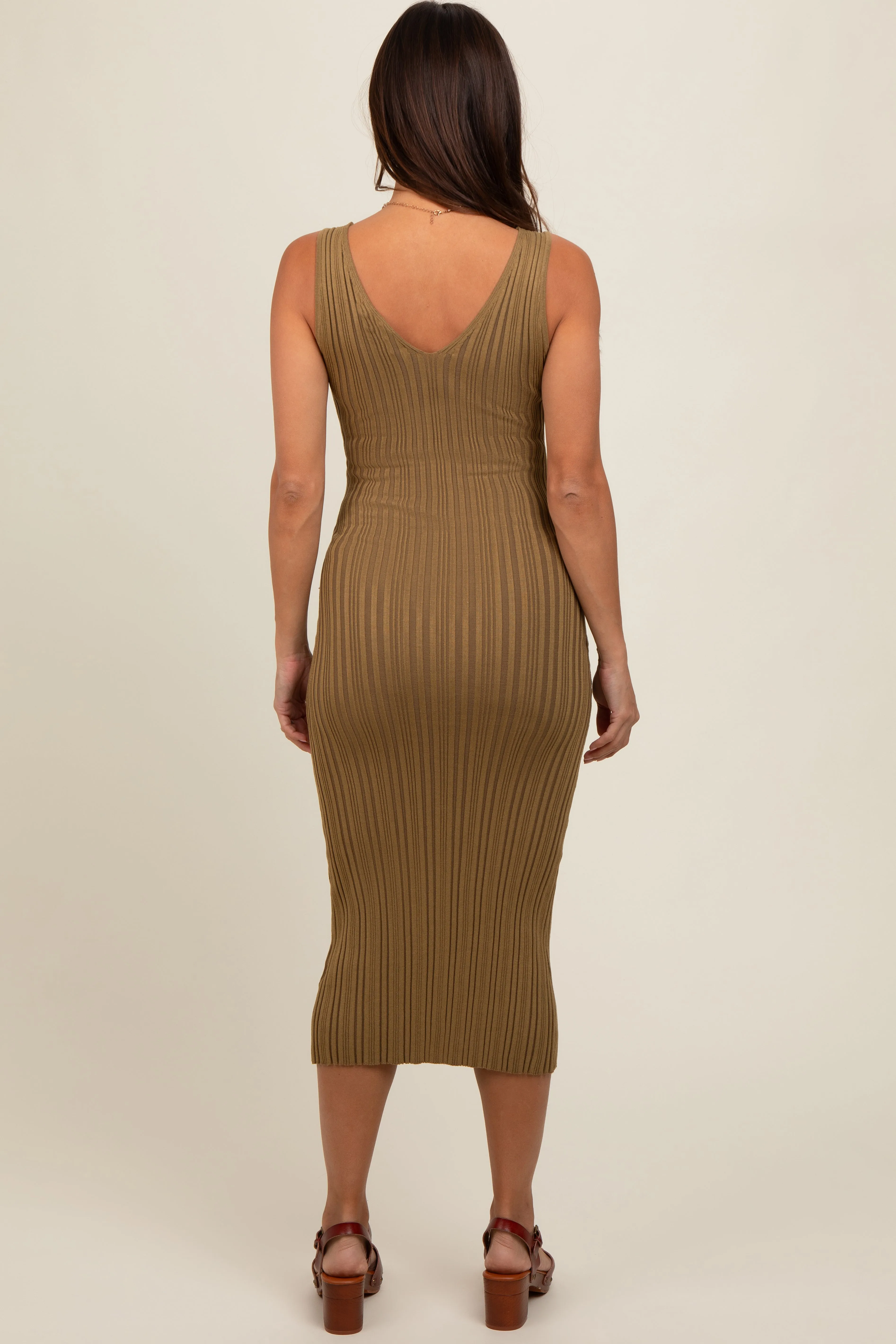 Mocha V Neck Sleeveless Knit Maternity Midi Dress sold by Pinkblush product image thumbnail 3