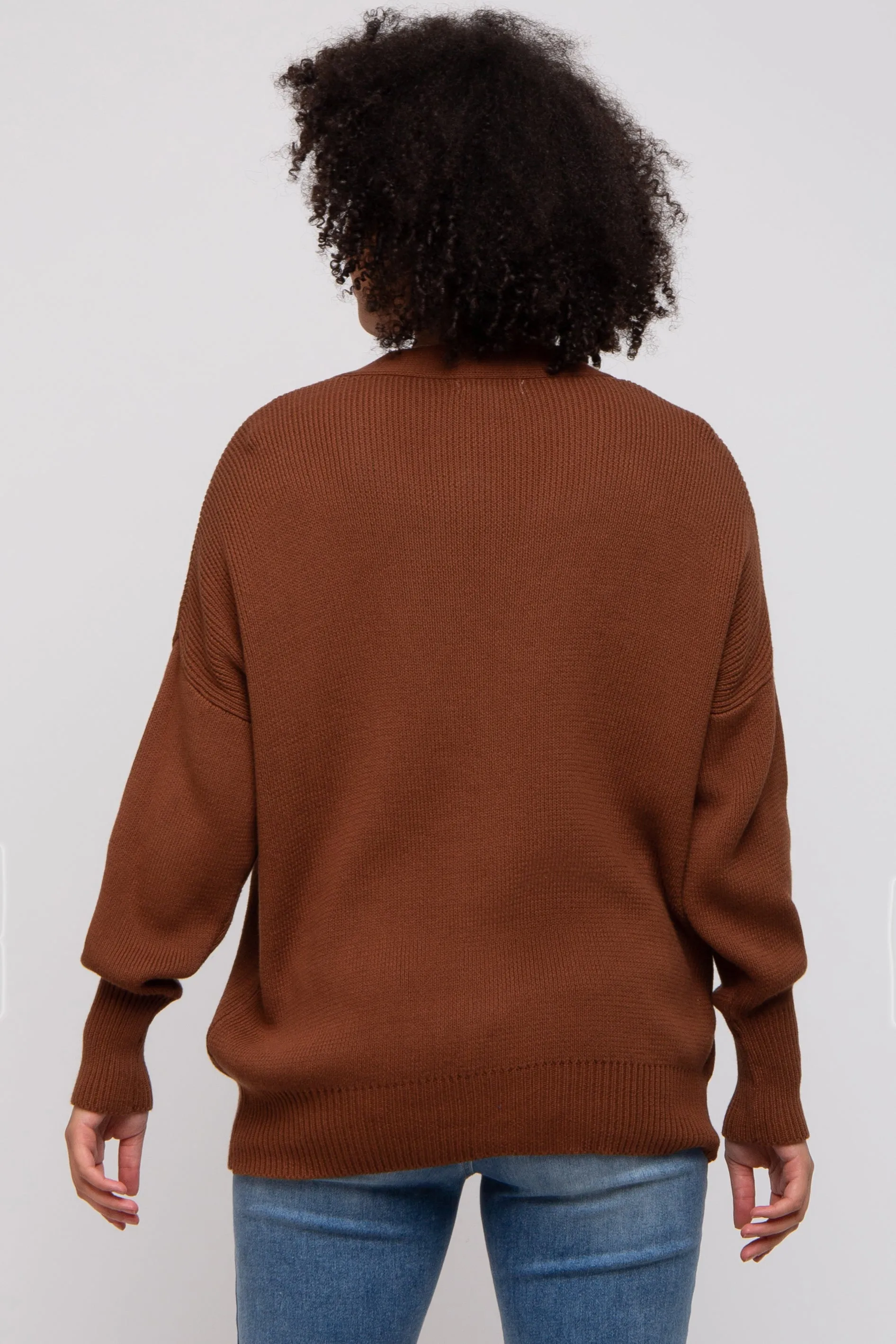 Dark Rust Basic Ribbed Cardigan Sweater sold by Pinkblush product image thumbnail 5