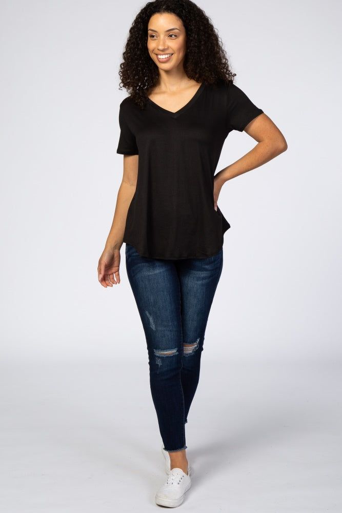 Black V-Neck Short Sleeve Top sold by Pinkblush product image thumbnail 4