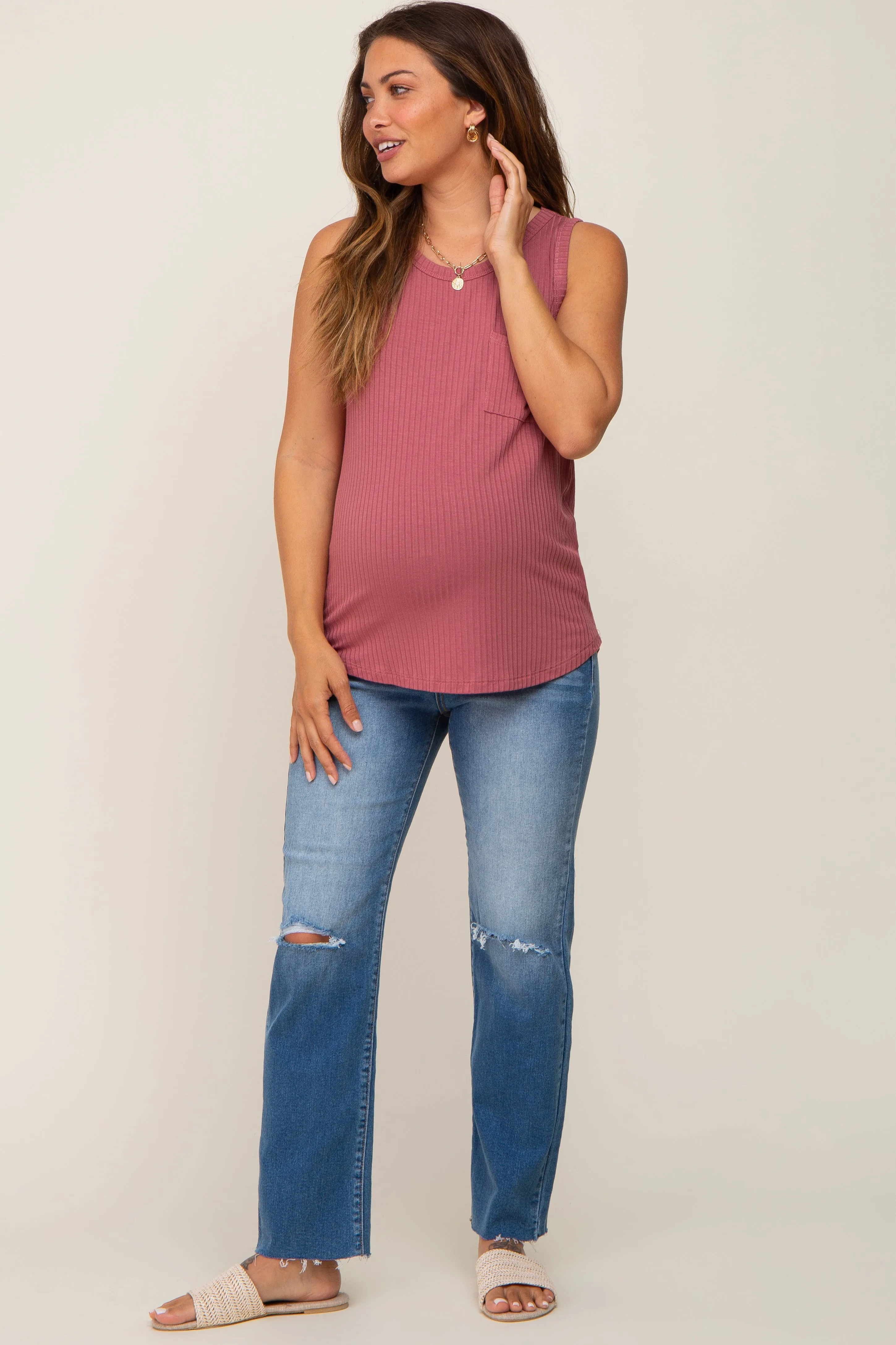 Mauve Ribbed Front Pocket Maternity Tank sold by Pinkblush product image thumbnail 4
