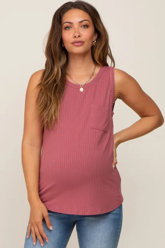 Mauve Ribbed Front Pocket Maternity Tank sold by Pinkblush
