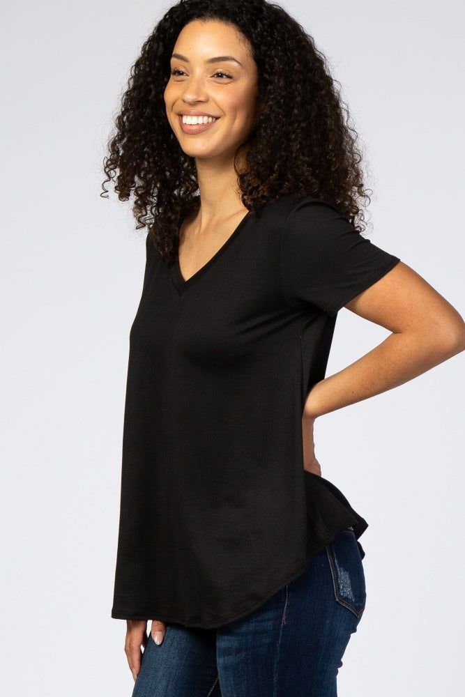 Black V-Neck Short Sleeve Top sold by Pinkblush product image thumbnail 2