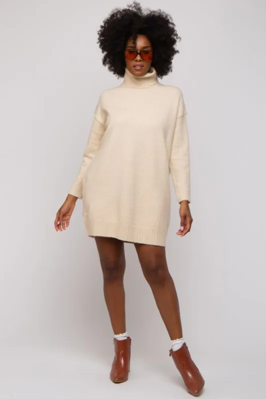 Beige Turtleneck Sweater Mini Dress sold by Pinkblush