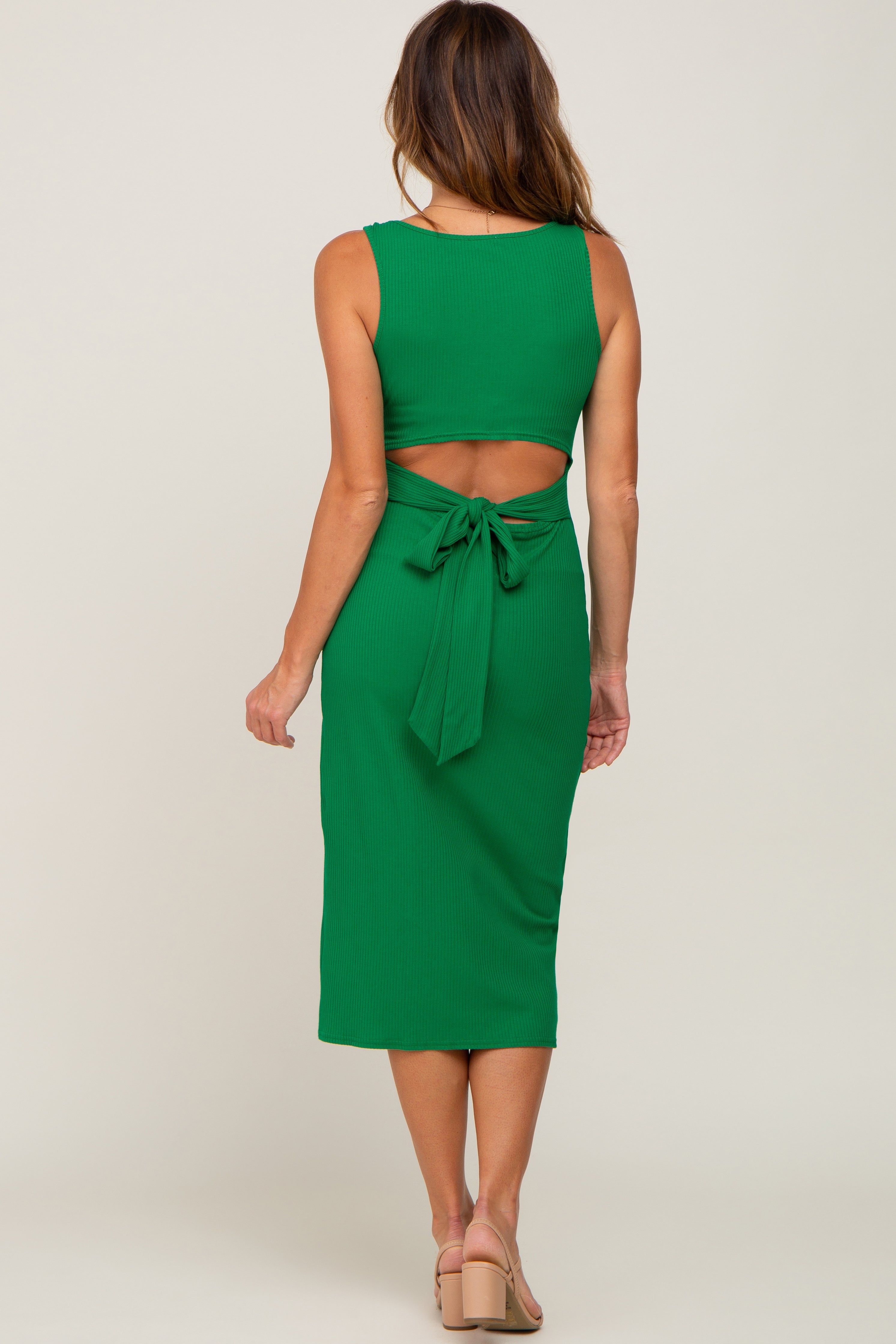 Green Ribbed Back Cutout Midi Dress sold by Pinkblush product image thumbnail 3