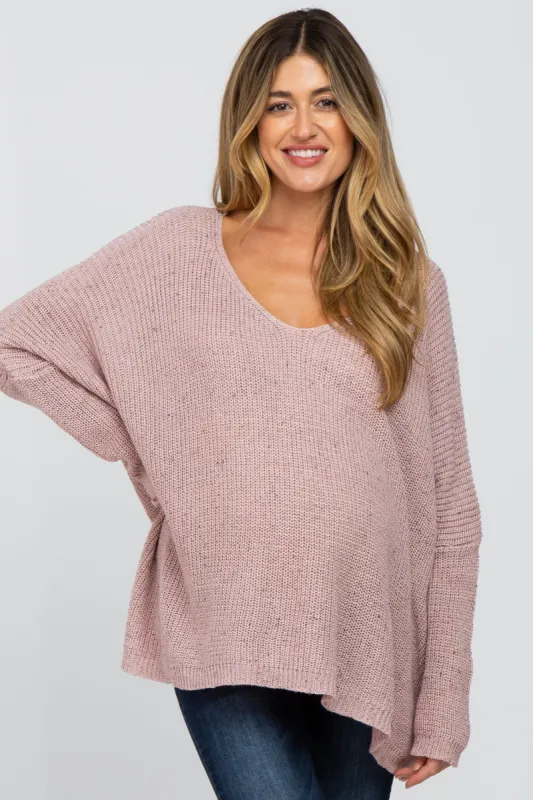 Mauve Speckled Oversized Maternity Sweater sold by Pinkblush