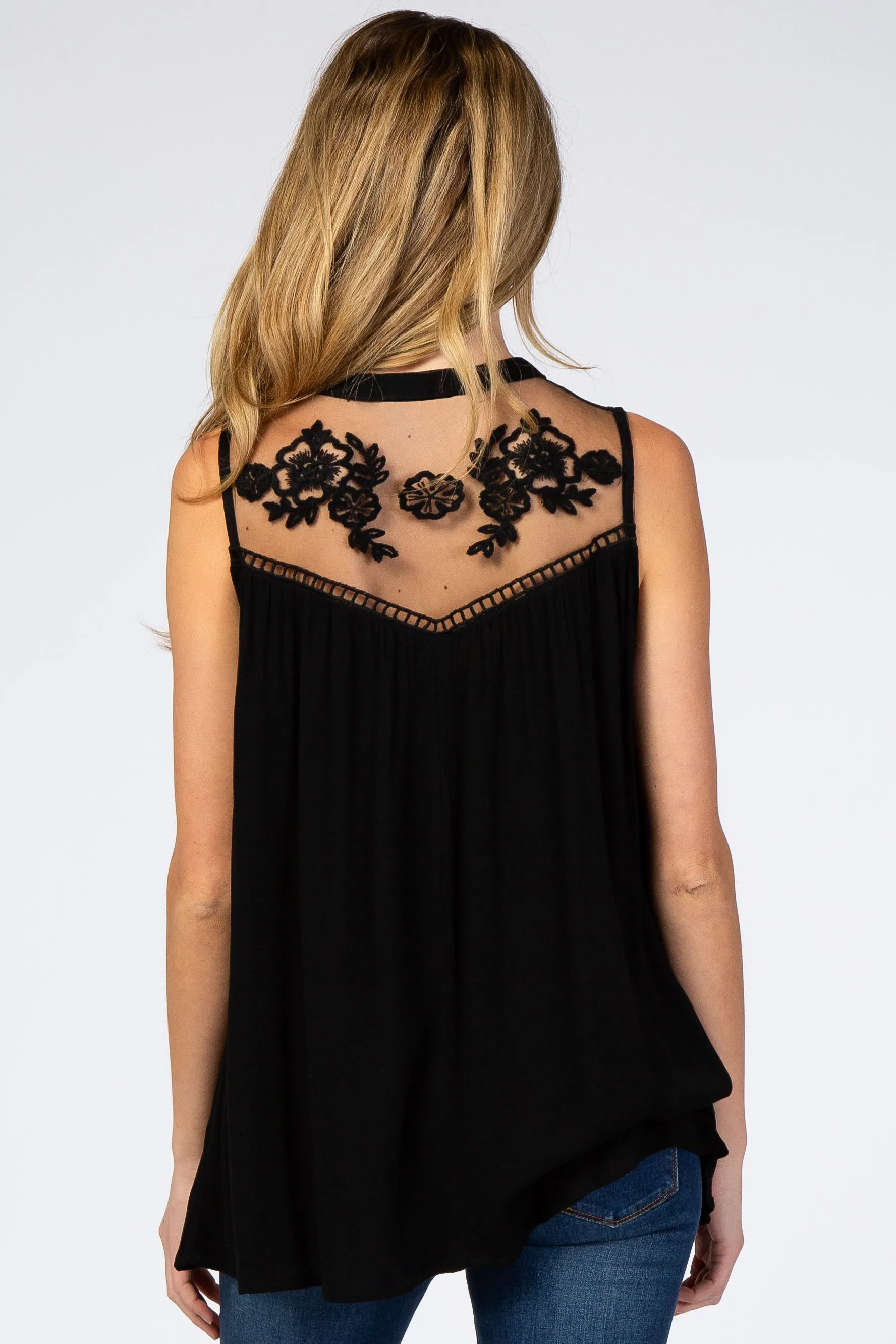 Black Lace Inset Sleeveless Maternity Blouse sold by Pinkblush product image thumbnail 3