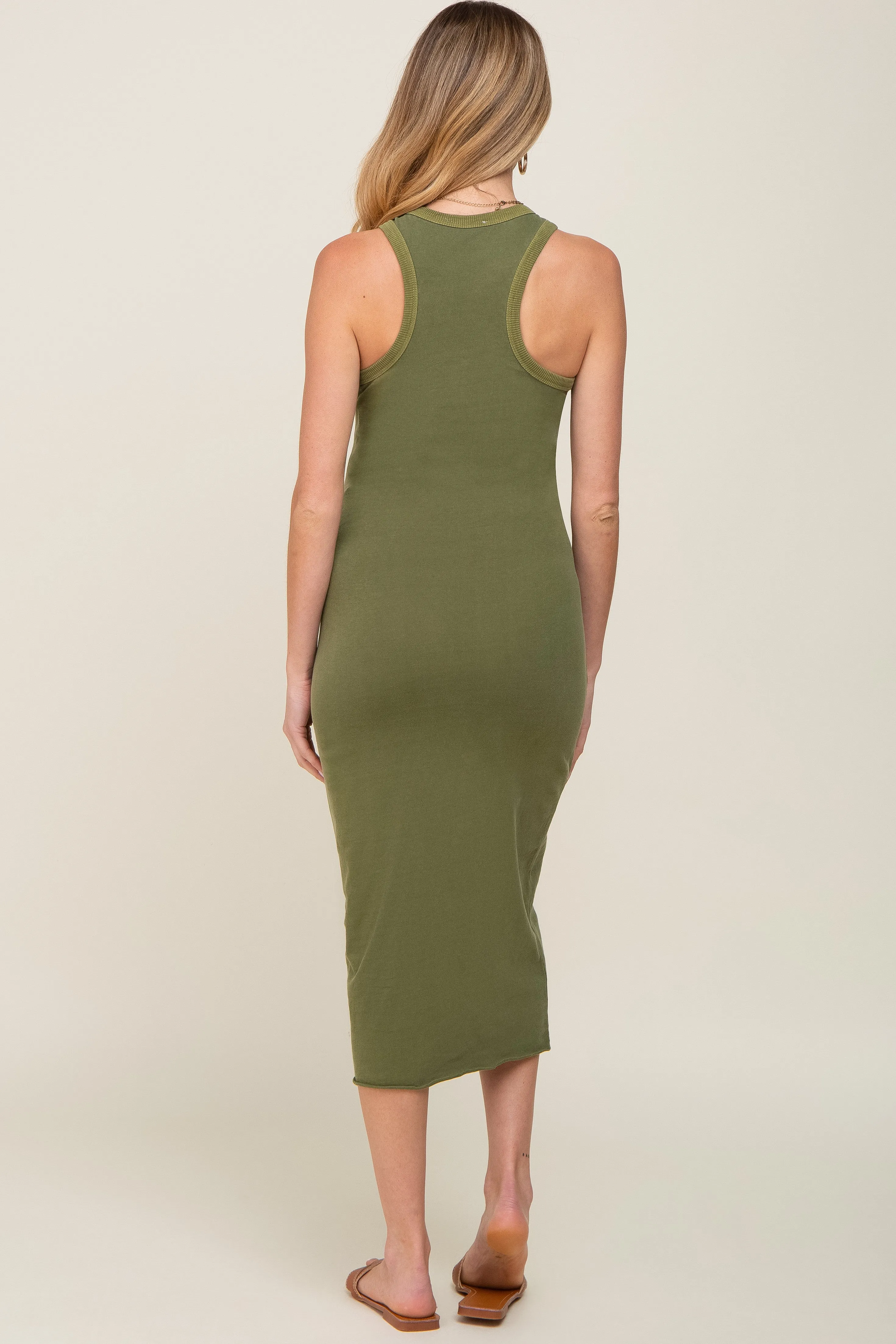 Olive Racerback Fitted Maternity Midi Dress sold by Pinkblush product image thumbnail 3