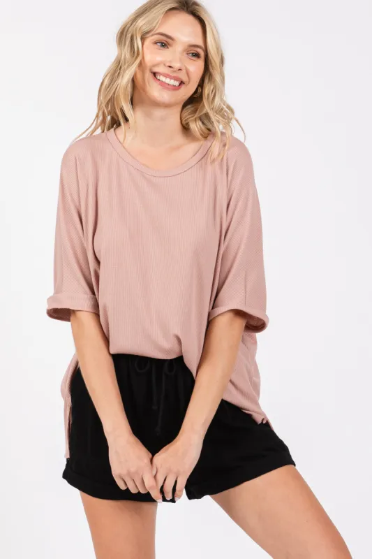 Mauve Waffle Knit Dolman Top sold by Pinkblush