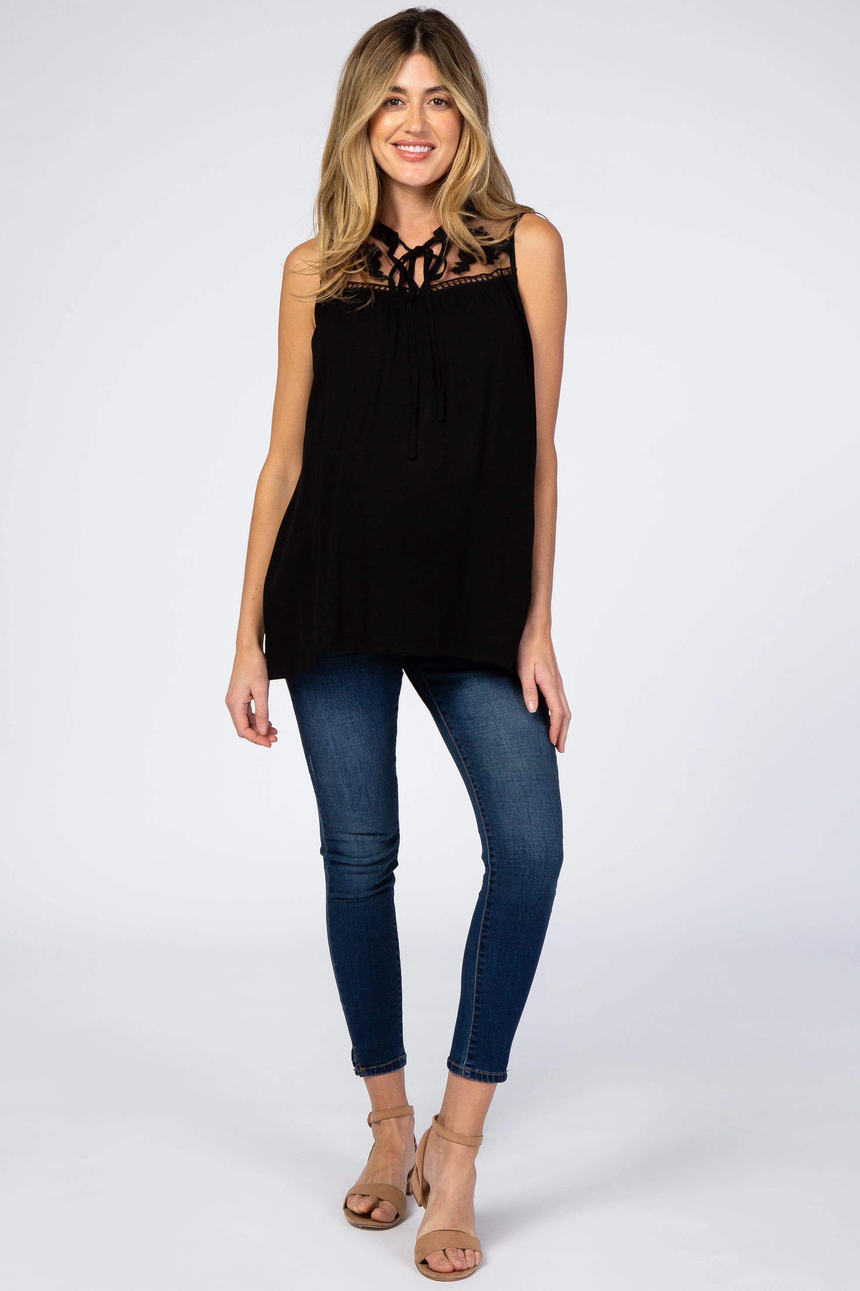 Black Lace Inset Sleeveless Maternity Blouse sold by Pinkblush product image thumbnail 4