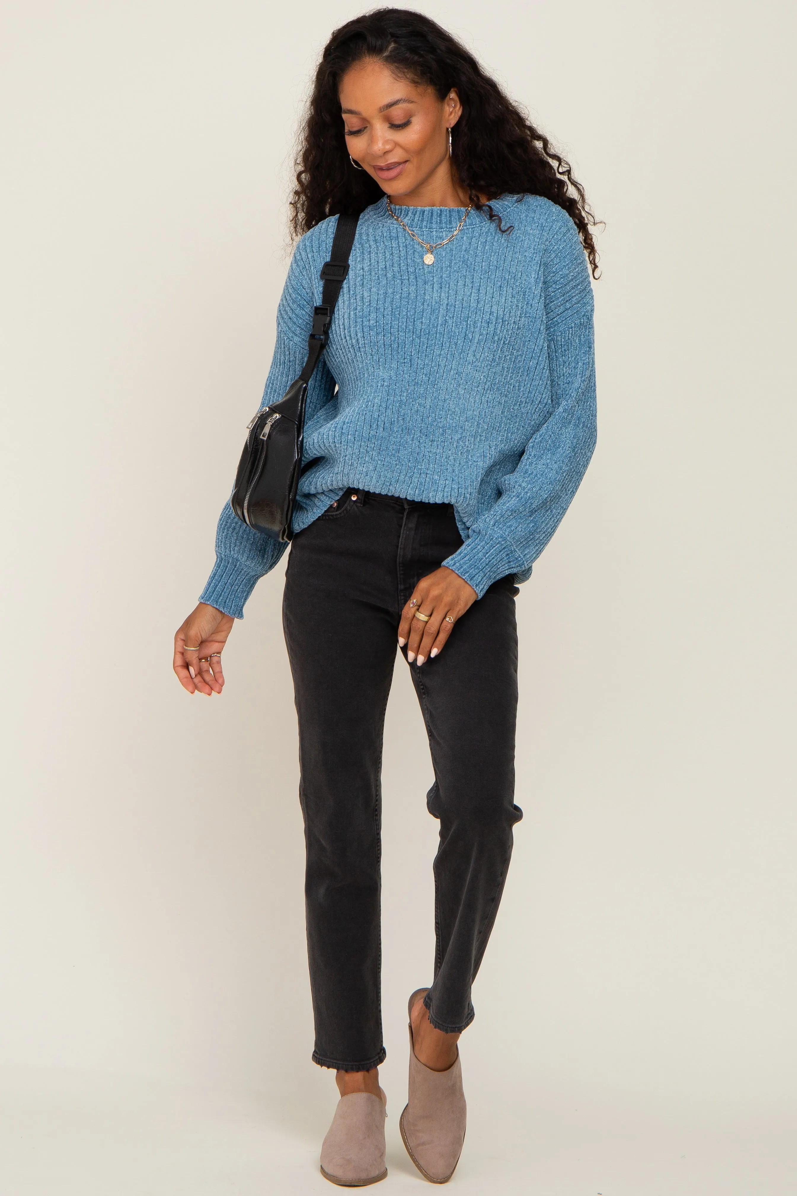 Blue Soft Chenille Knit Sweater sold by Pinkblush product image thumbnail 5