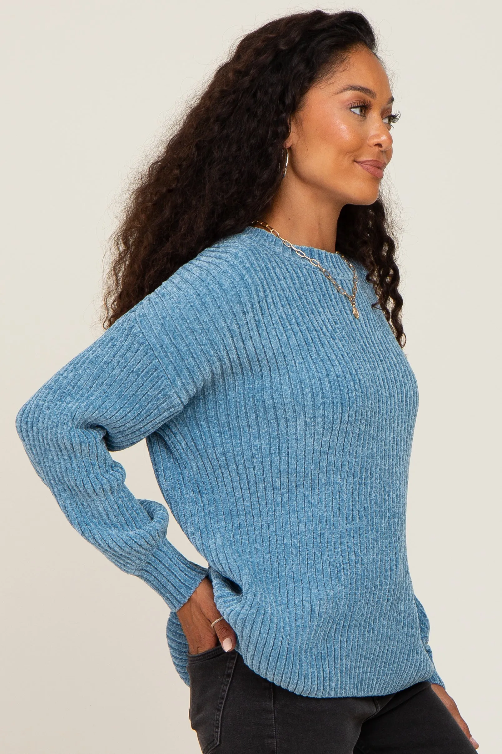 Blue Soft Chenille Knit Sweater sold by Pinkblush product image thumbnail 2