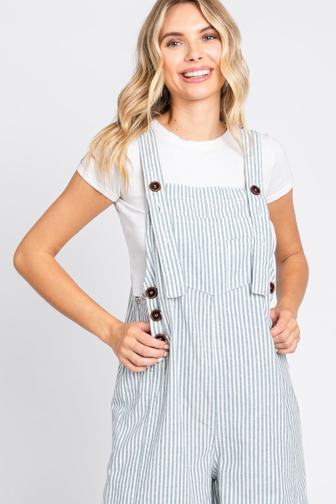 Blue Striped Crop Wide Leg Linen Overalls sold by Pinkblush product image thumbnail 4