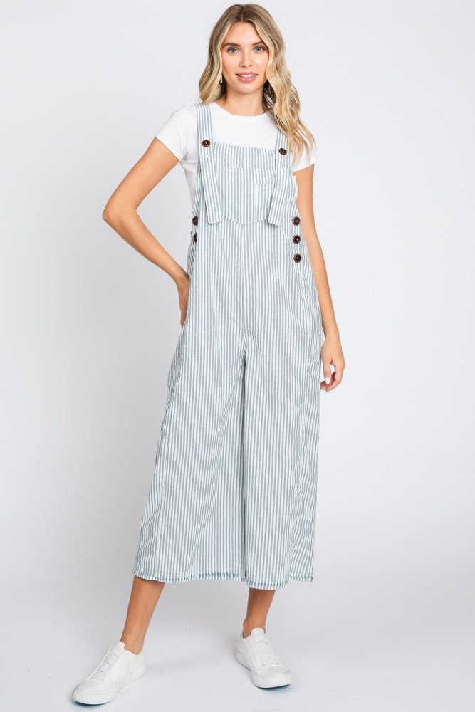 Blue Striped Crop Wide Leg Linen Overalls sold by Pinkblush
