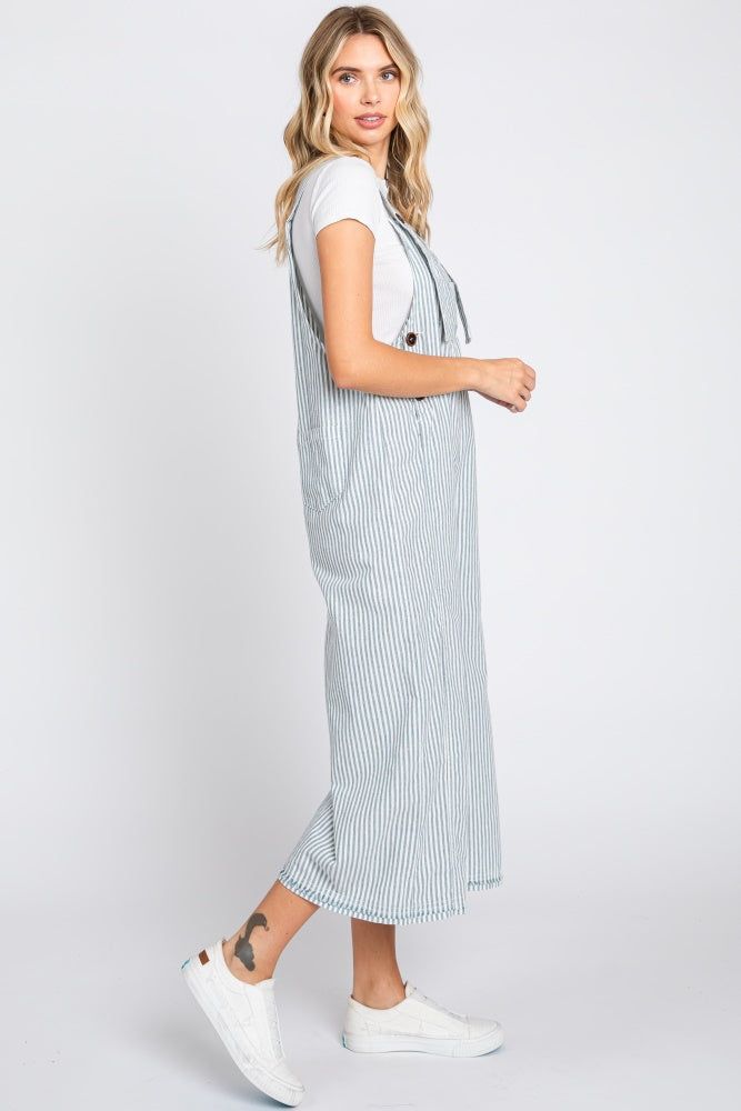 Blue Striped Crop Wide Leg Linen Overalls sold by Pinkblush product image thumbnail 2