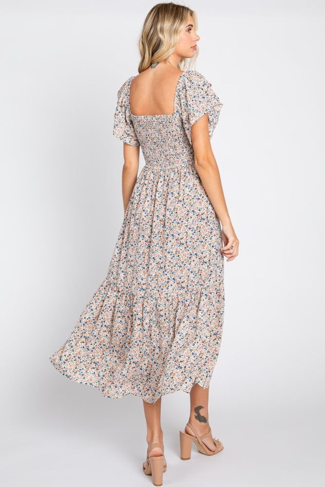 Cream Floral Flutter Midi Dress sold by Pinkblush product image thumbnail 3