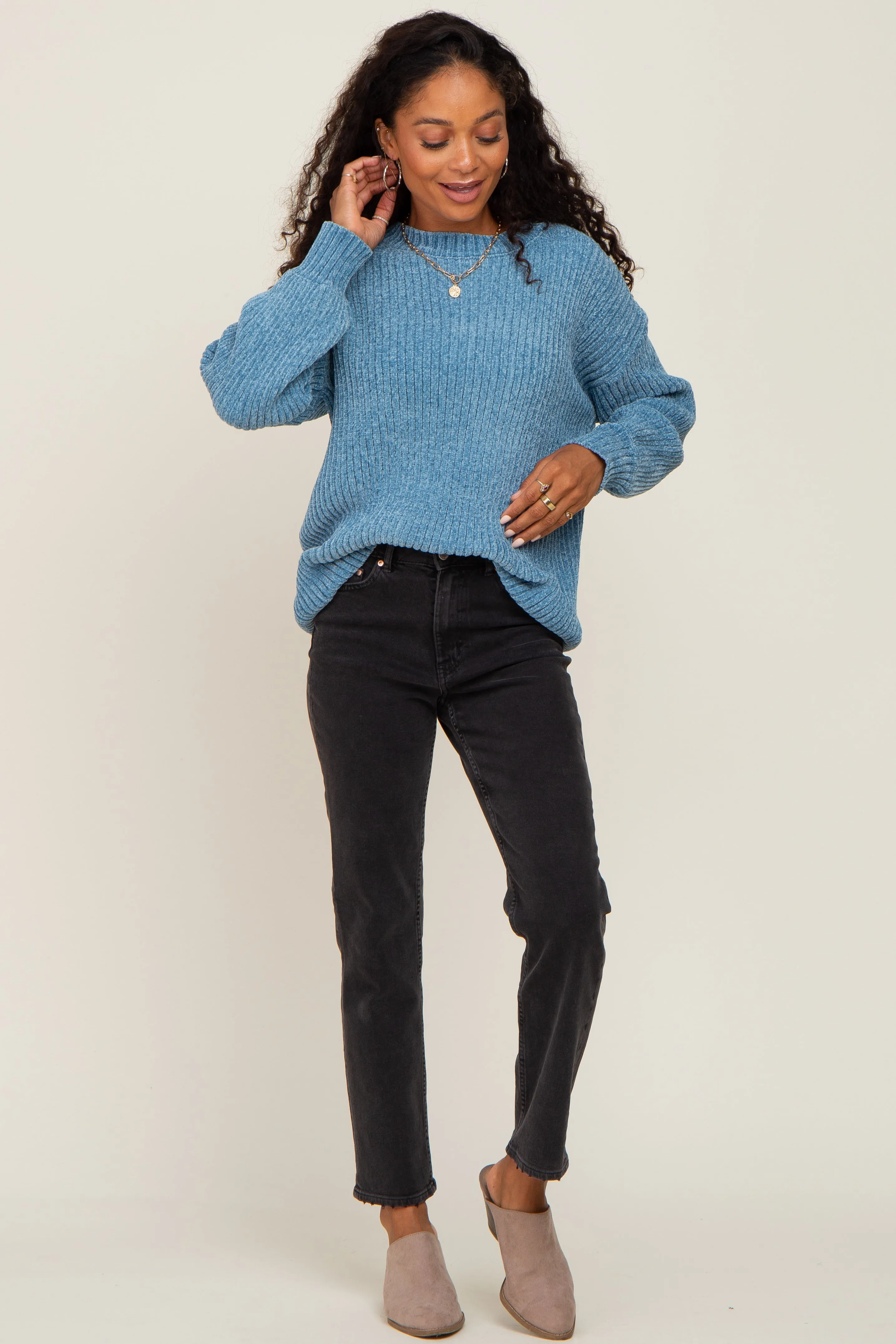 Blue Soft Chenille Knit Sweater sold by Pinkblush product image thumbnail 4