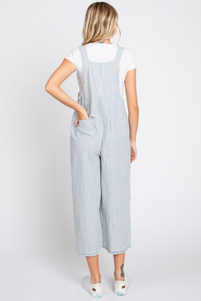 Blue Striped Crop Wide Leg Linen Overalls sold by Pinkblush product image thumbnail 3