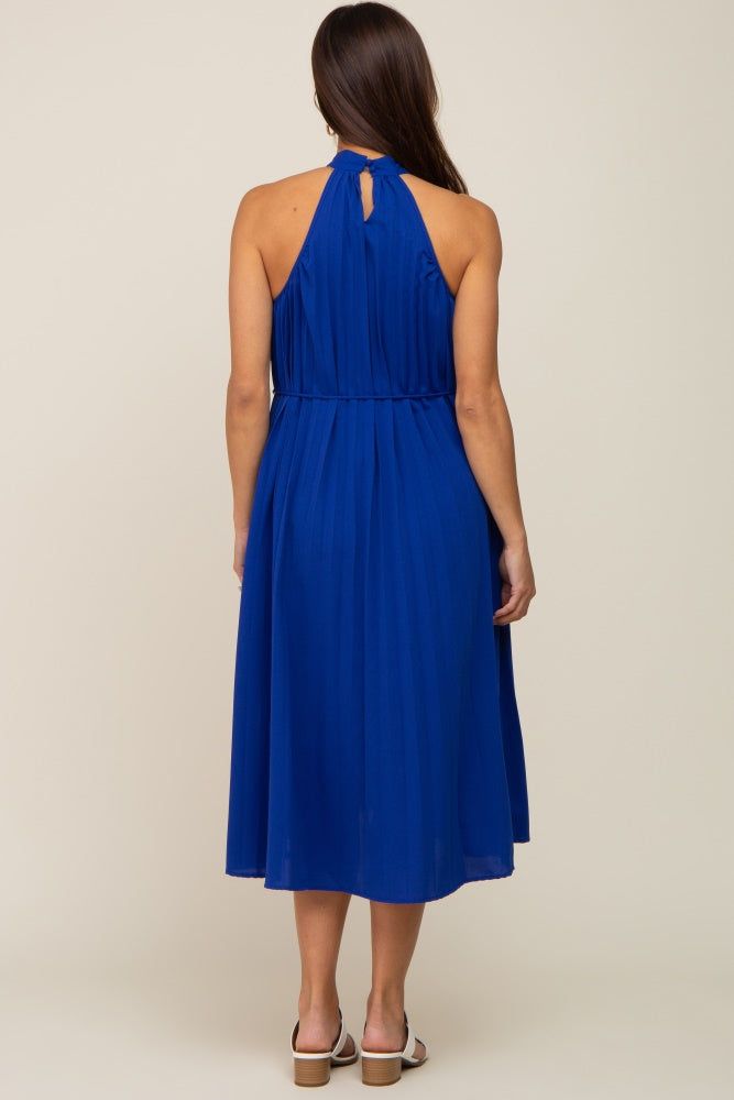 Royal Blue Pleated Halter Maternity Midi Dress sold by Pinkblush product image thumbnail 4