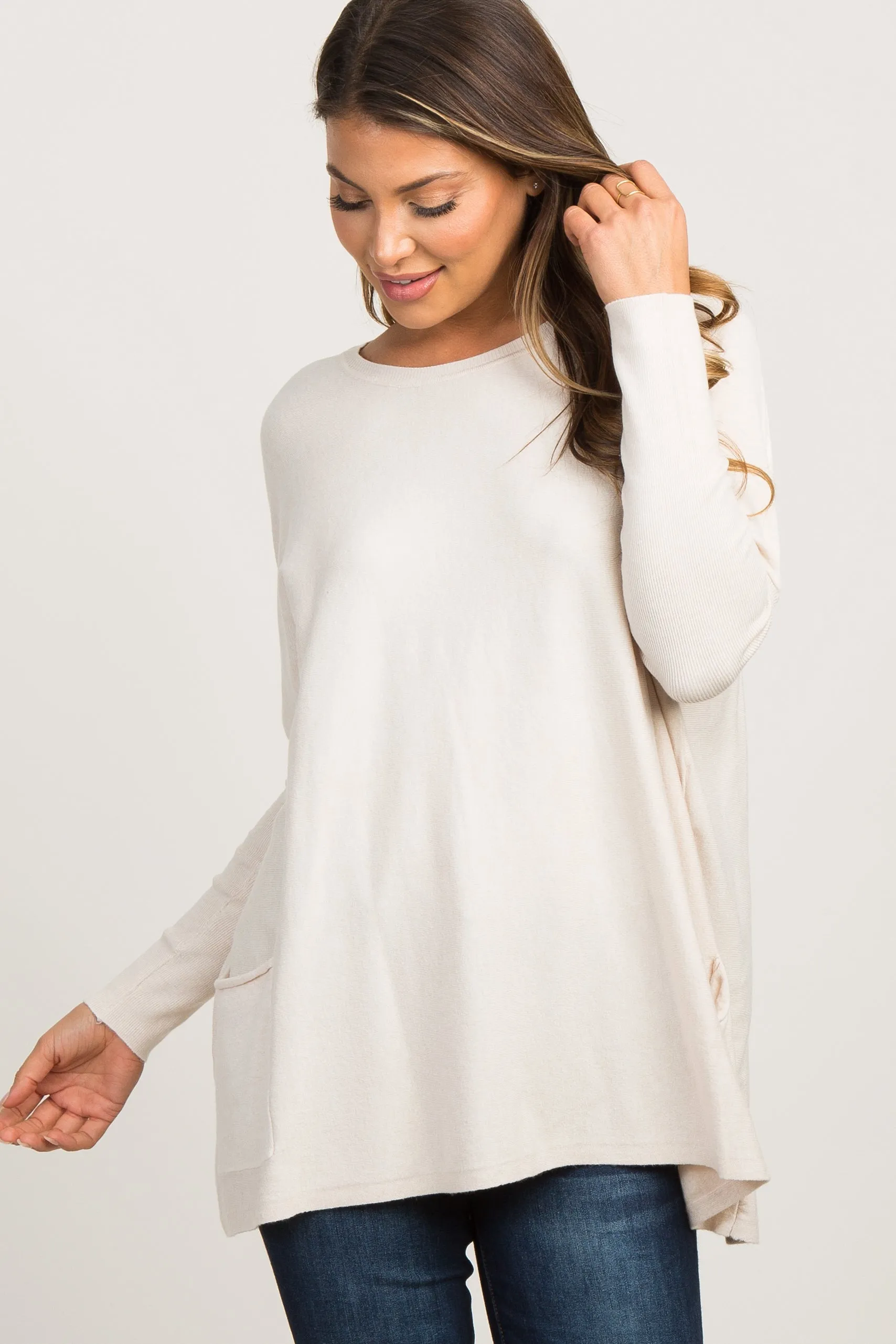 Beige Pocketed Dolman Sleeve Top sold by Pinkblush