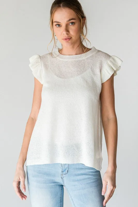 White Ruffle Short Sleeve Top sold by Pinkblush