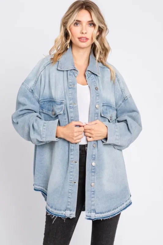 Blue Round Raw Edge Hem Denim Jacket sold by Pinkblush