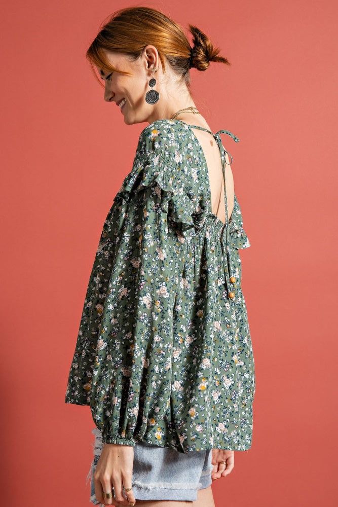 Sage Grey Floral Printed Loose Fit Top sold by Pinkblush product image thumbnail 2