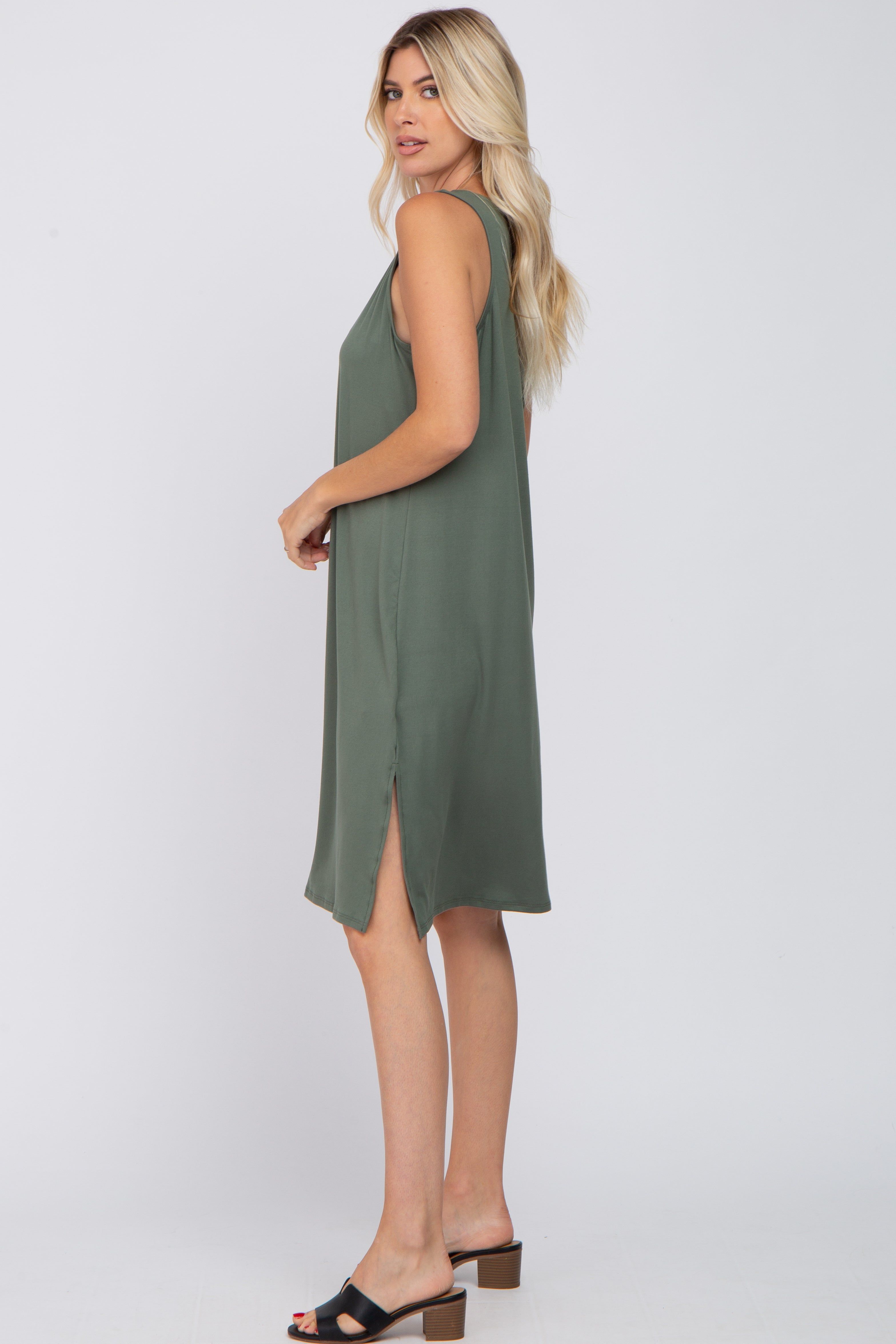 Olive Sleeveless Midi Dress sold by Pinkblush product image thumbnail 2