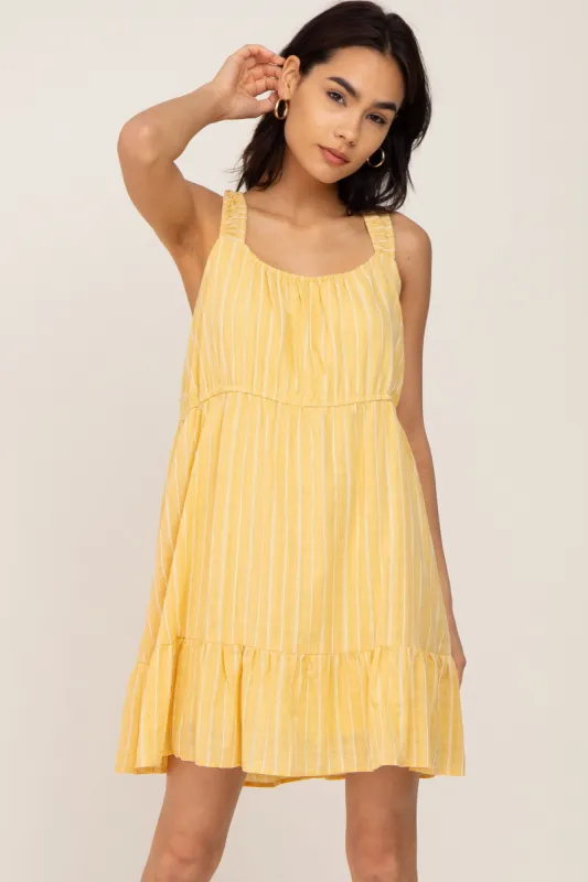 Yellow Striped Sleeveless Ruffle Dress sold by Pinkblush