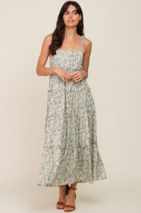Mint Green Floral Ruffle Tiered Midi Dress sold by Pinkblush