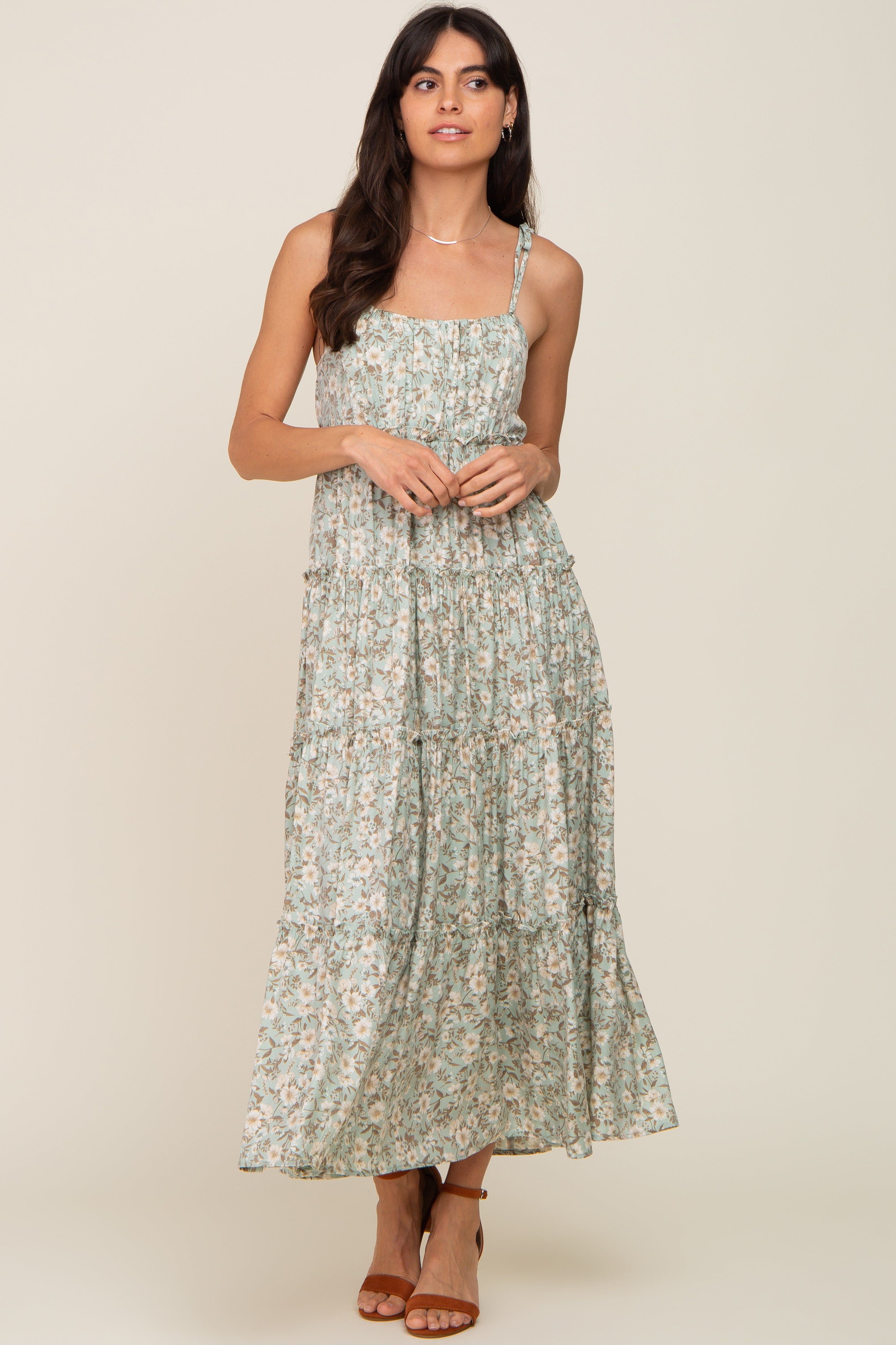Mint Green Floral Ruffle Tiered Midi Dress sold by Pinkblush product image thumbnail 5