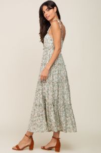 Mint Green Floral Ruffle Tiered Midi Dress sold by Pinkblush