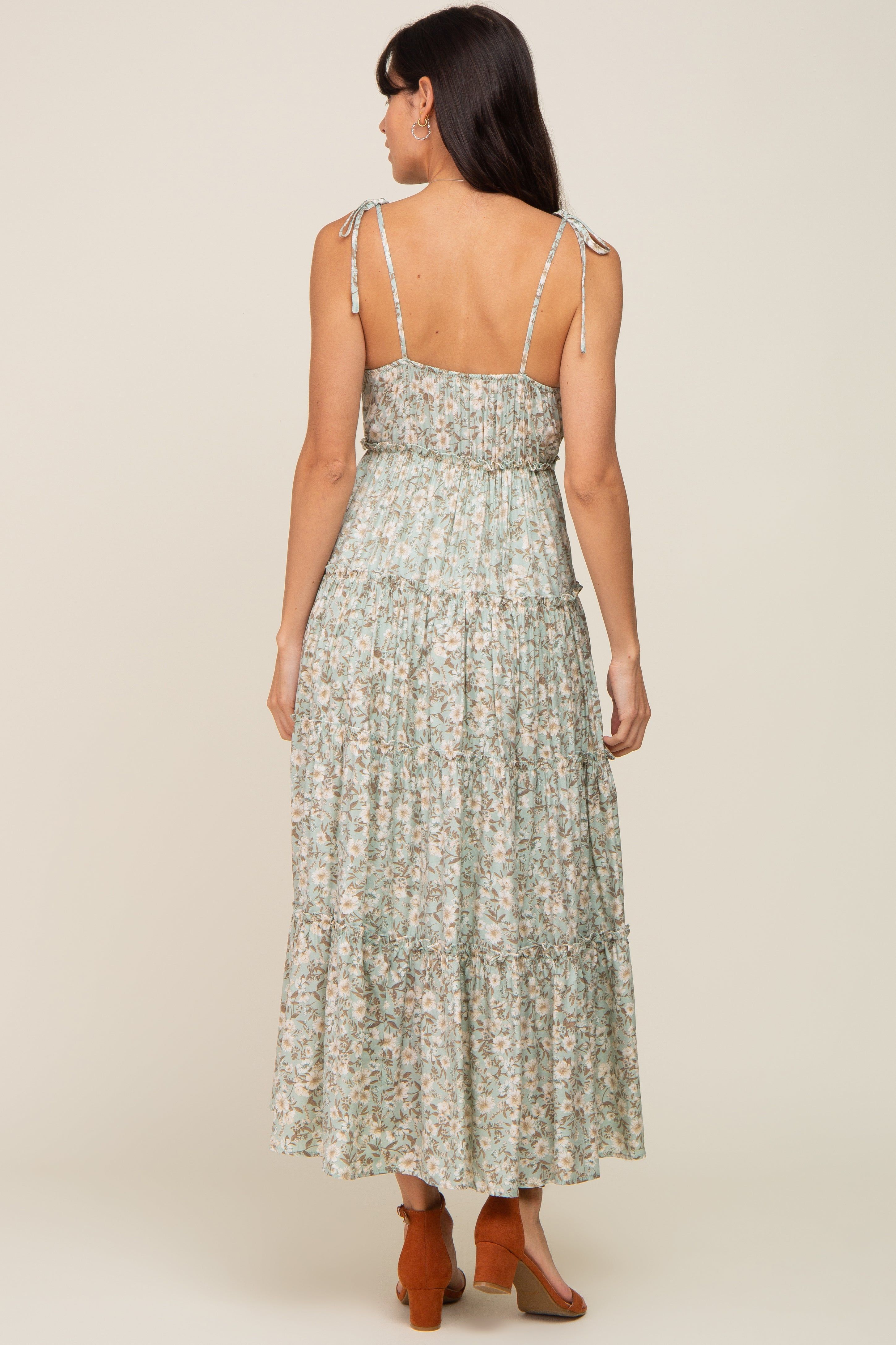 Mint Green Floral Ruffle Tiered Midi Dress sold by Pinkblush product image thumbnail 3