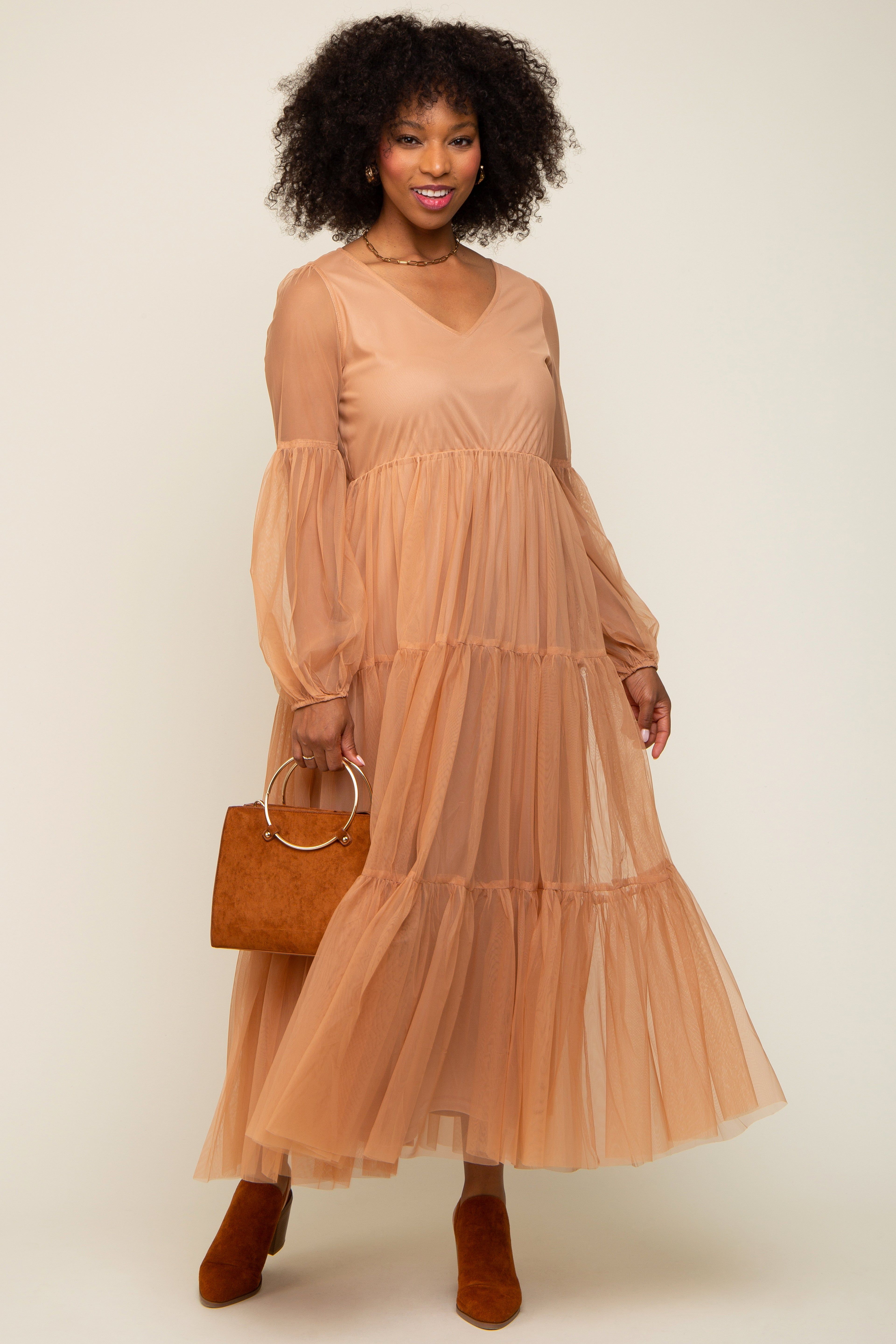 Rust Mesh Overlay Tiered Maxi Dress sold by Pinkblush product image thumbnail 5