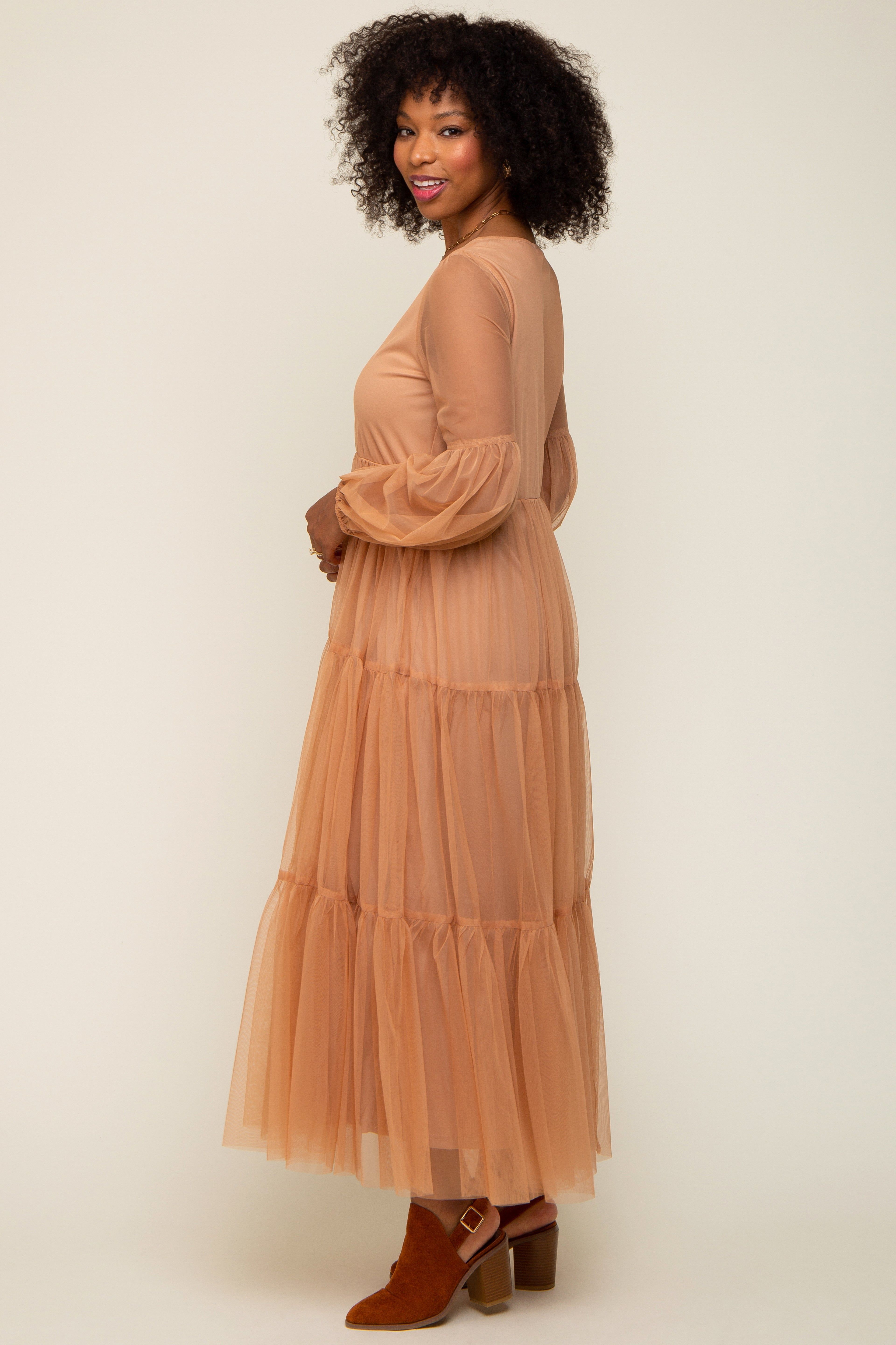Rust Mesh Overlay Tiered Maxi Dress sold by Pinkblush product image thumbnail 2